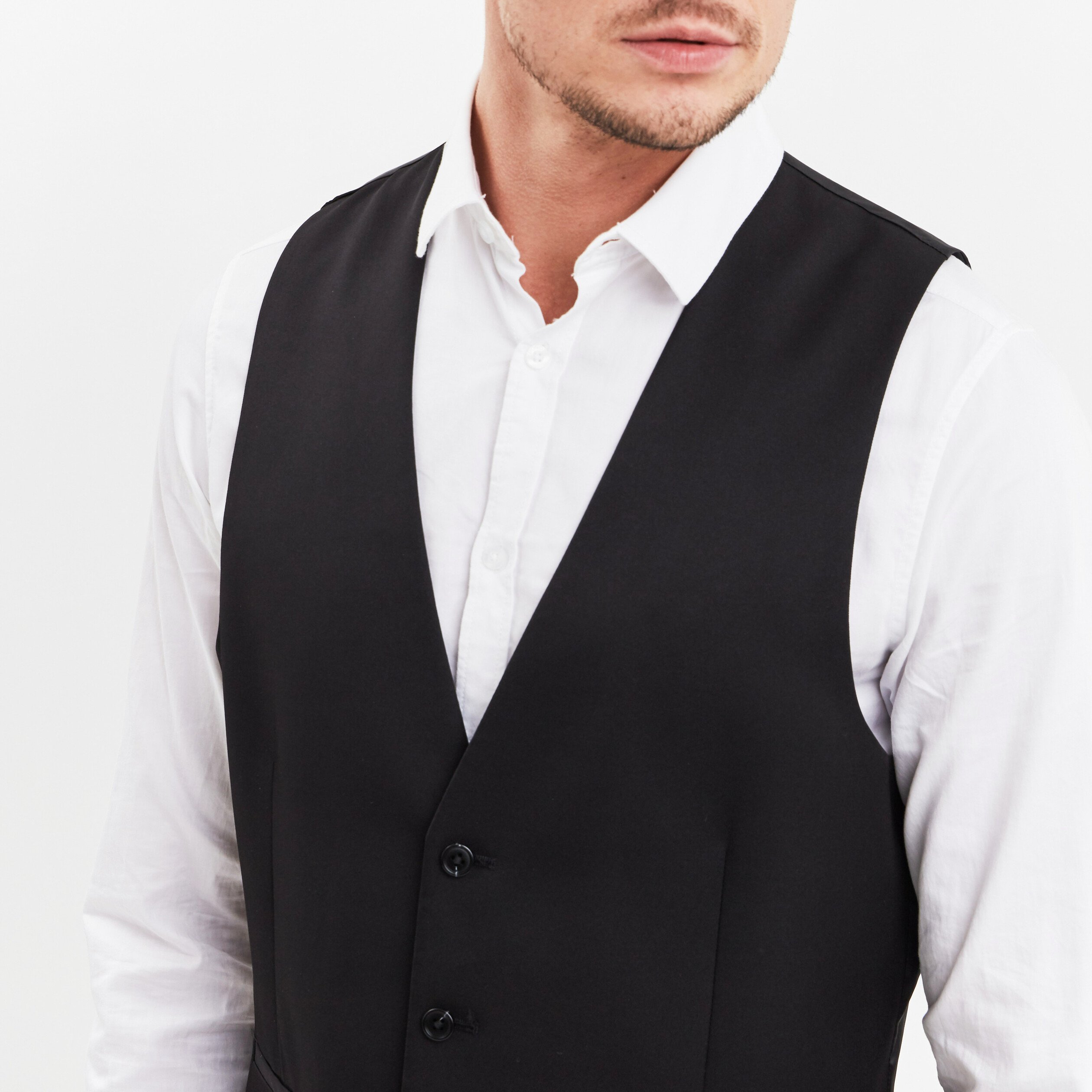 gilet de costume droit boutonne noir homme Gilet de costume droit boutonné noir homme