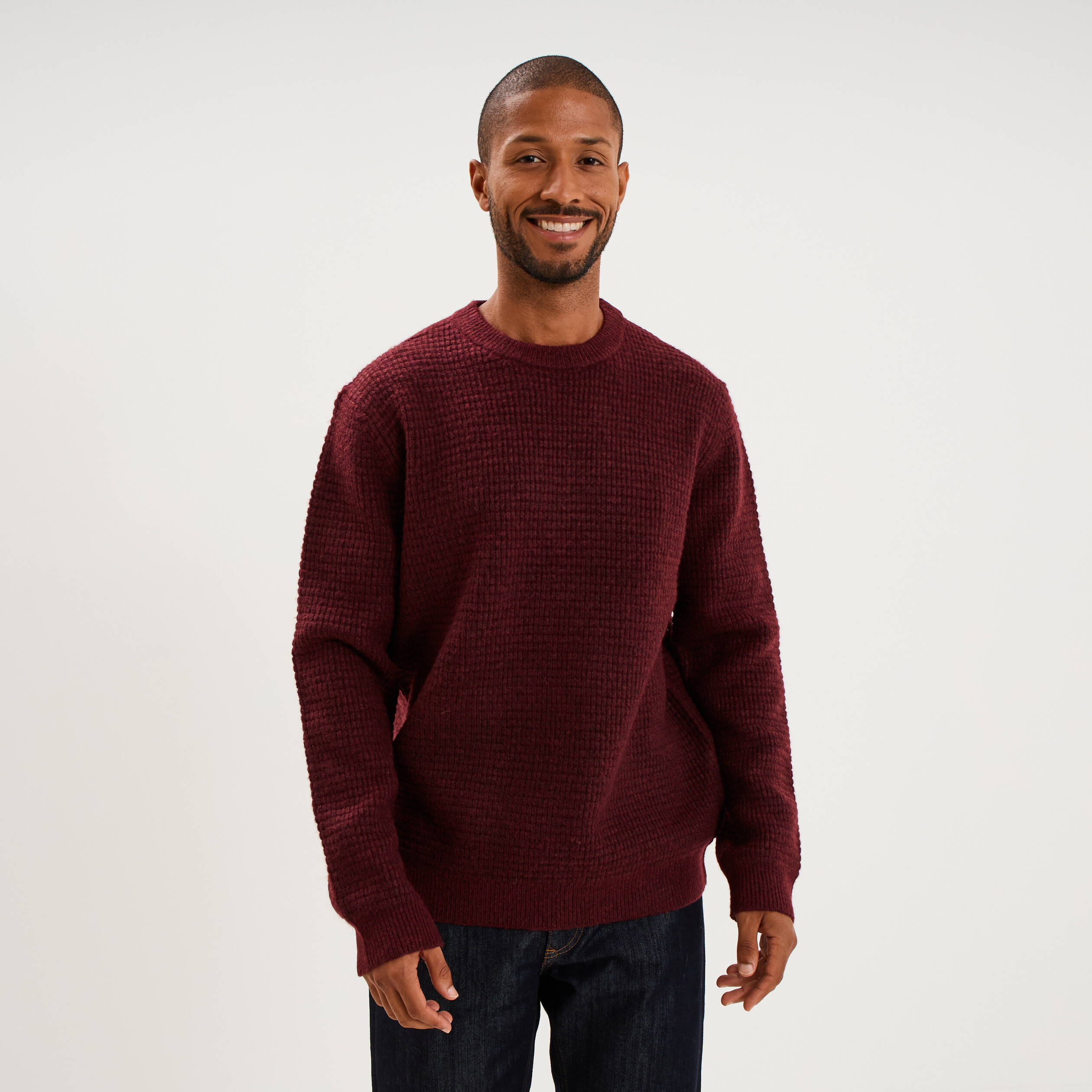 Pull col rond manches longues prune homme