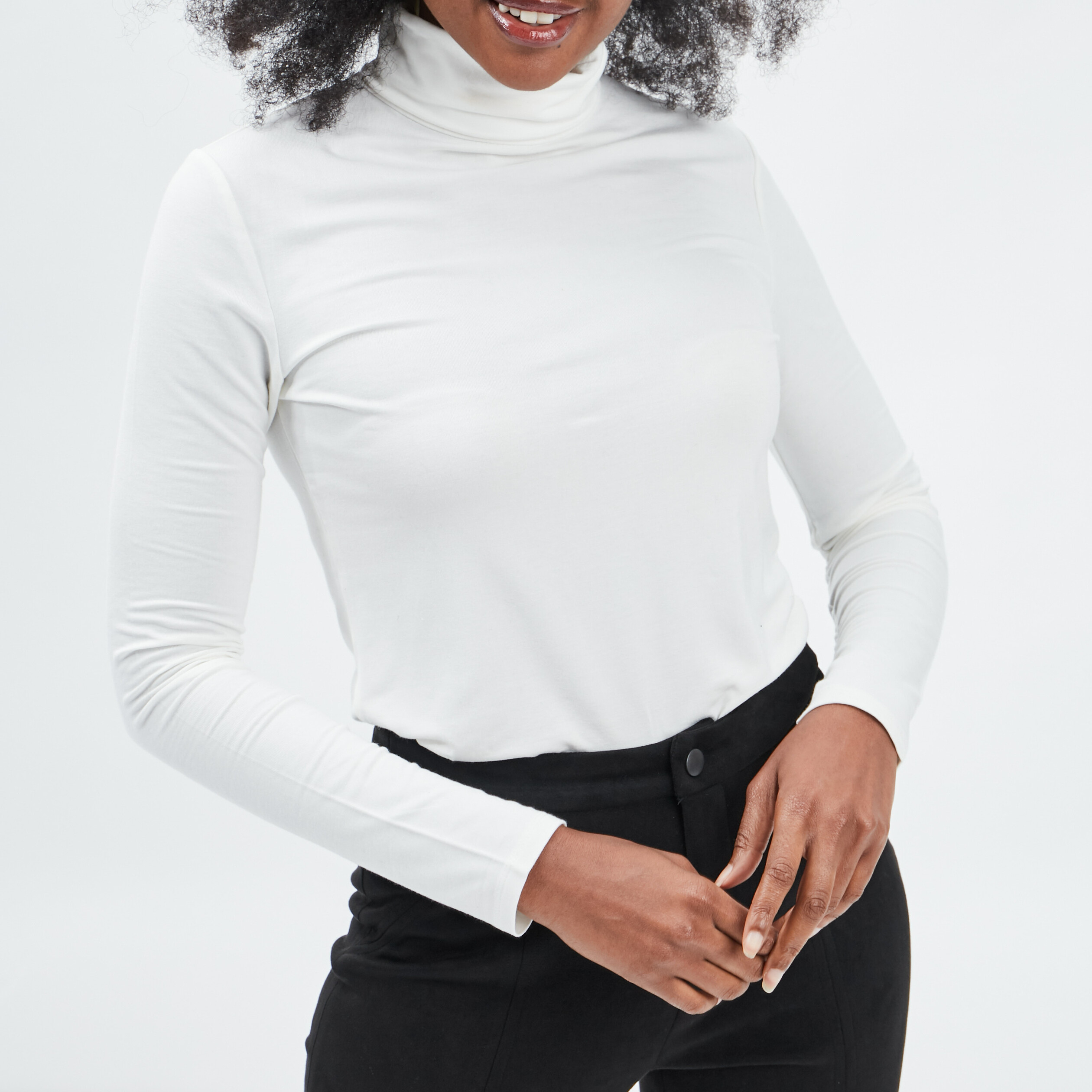 T-shirt Manches Longues Femme Col Roulé - Coupe Ajustée, Uni, Basique, En Coton Stretch, Pour Sous-vêtement, Look Décontracté Ou Sportif