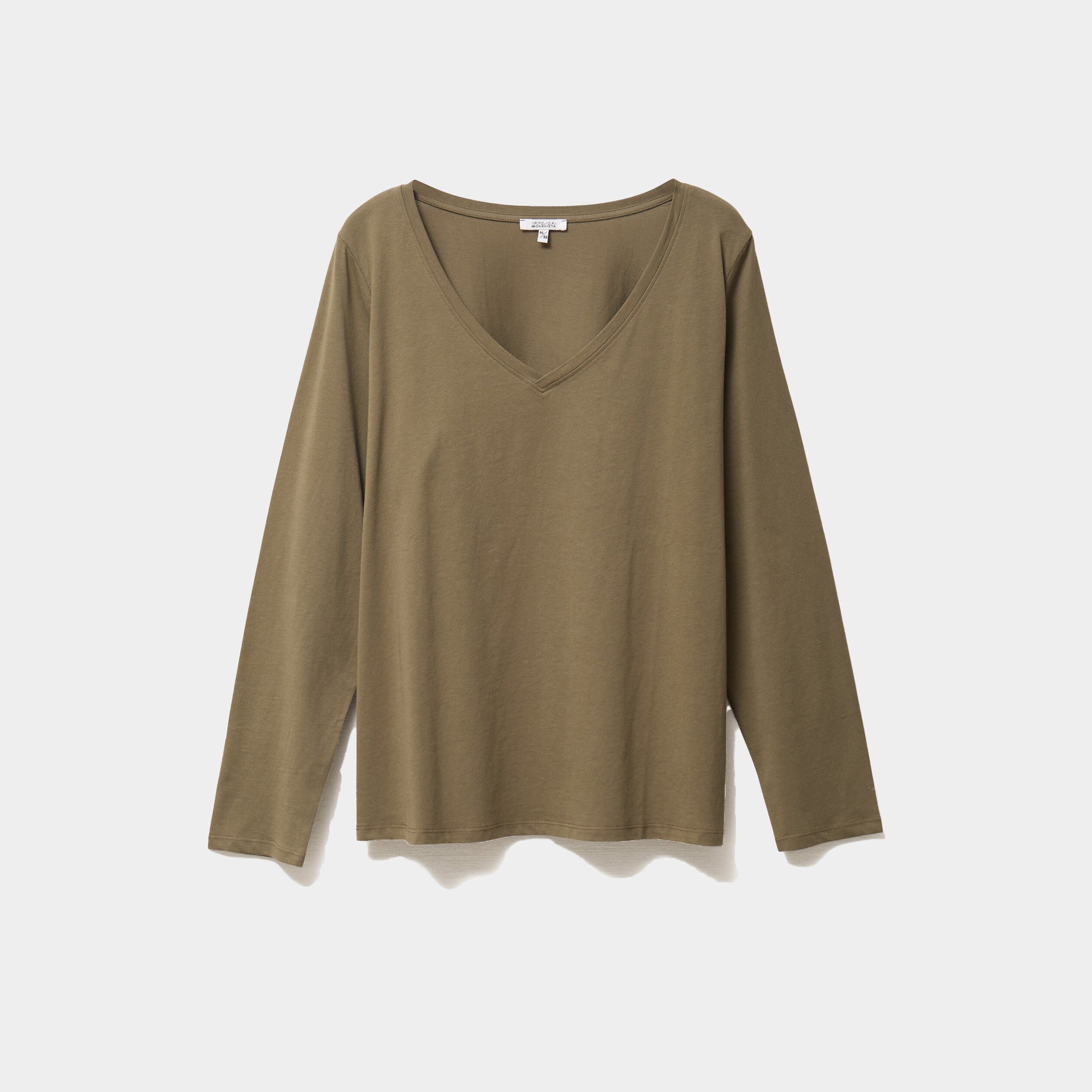 t shirt col en v manches longues coton vert kaki femmegt T-shirt col en V manches longues coton vert kaki femme grande taille