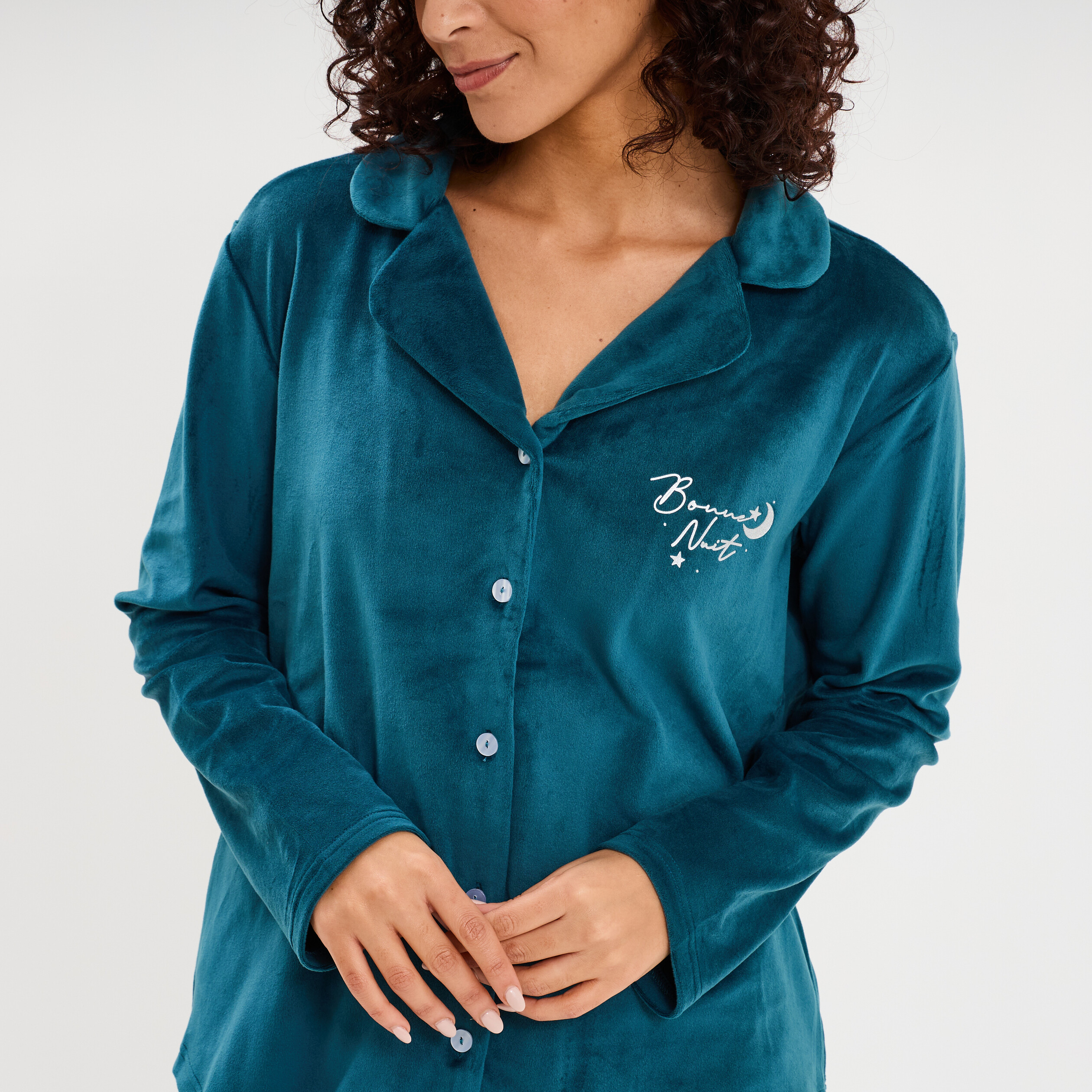 Pyjama Velours Bleu Ciel Brodé - Veste + Pantalon - Taille M 42/44 - Neuf Sans étiquettes