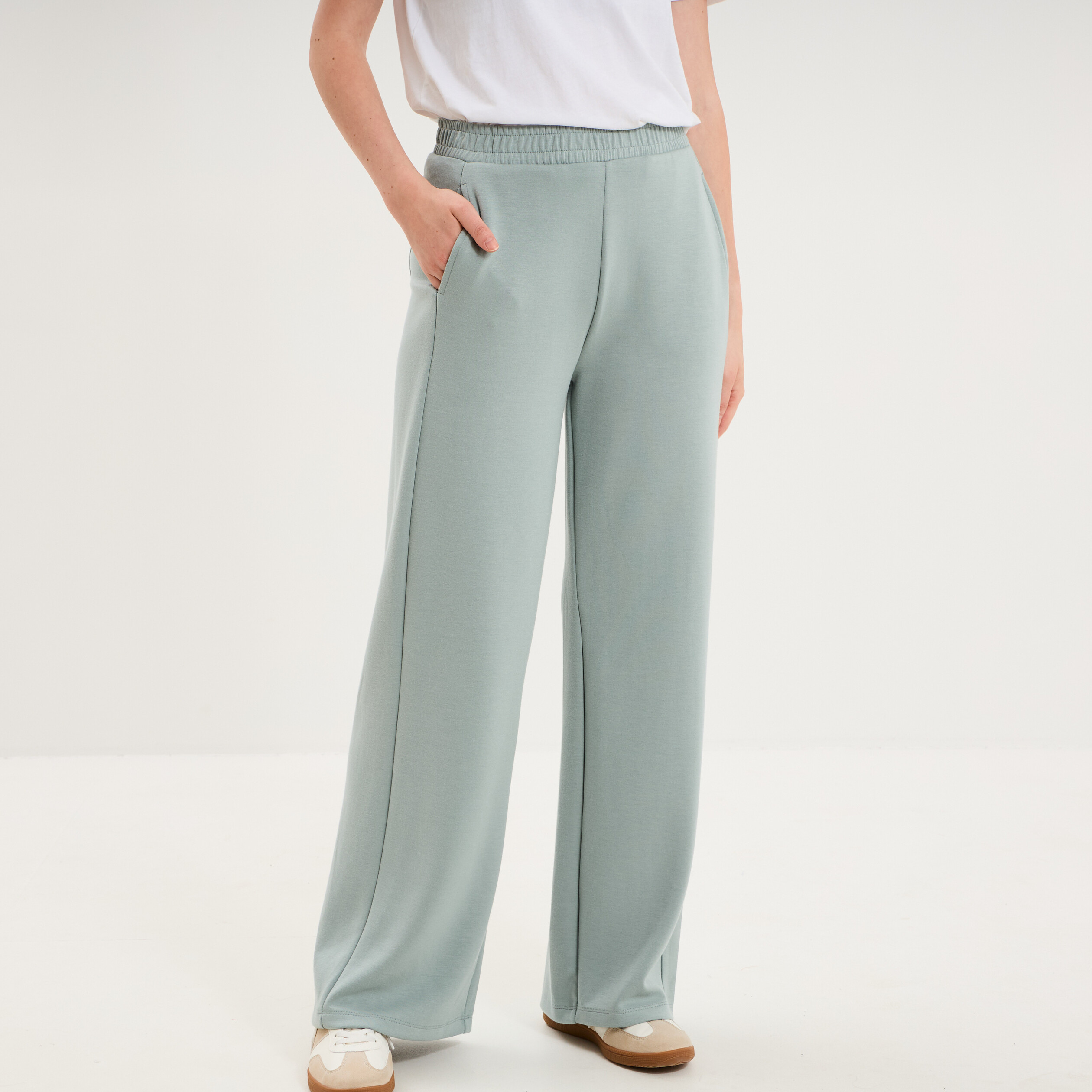 Pantalon de jogging large molletonn&eacute; bleu gris femme
