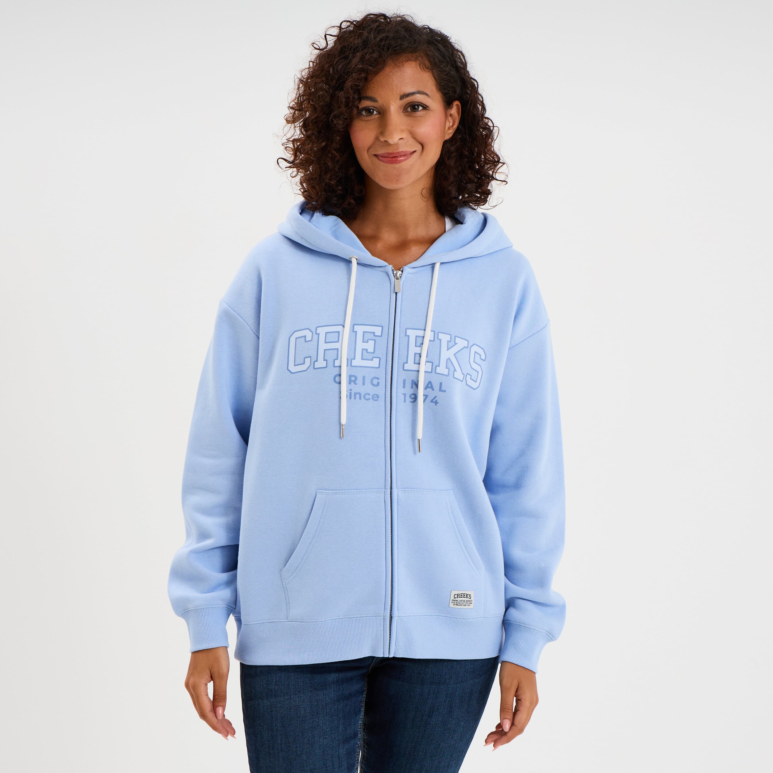 Sweat zipp&eacute; &agrave; capuche bleu marine femme