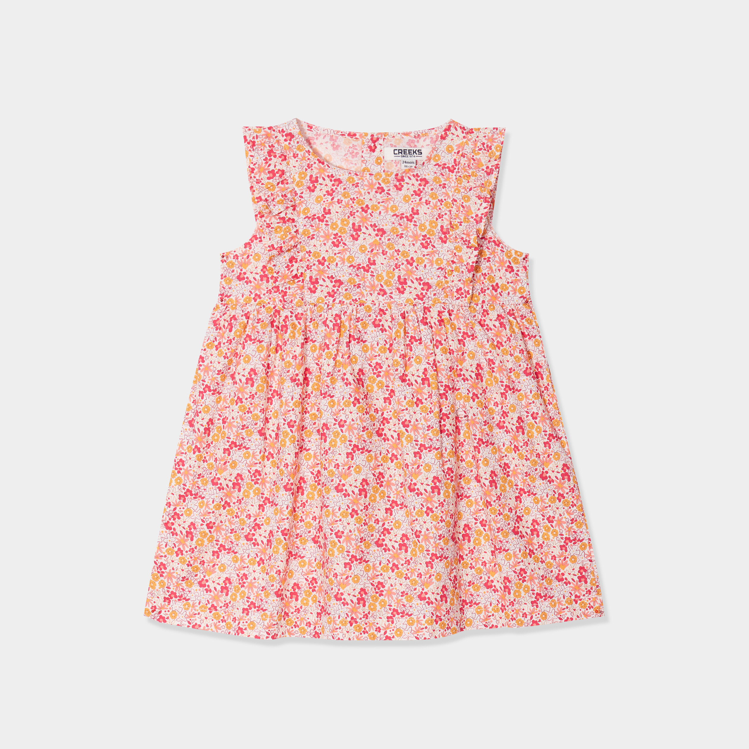 robe patineuse avec volants coton creeks blanc bebef Robe patineuse avec volants coton Creeks blanc bébé fille