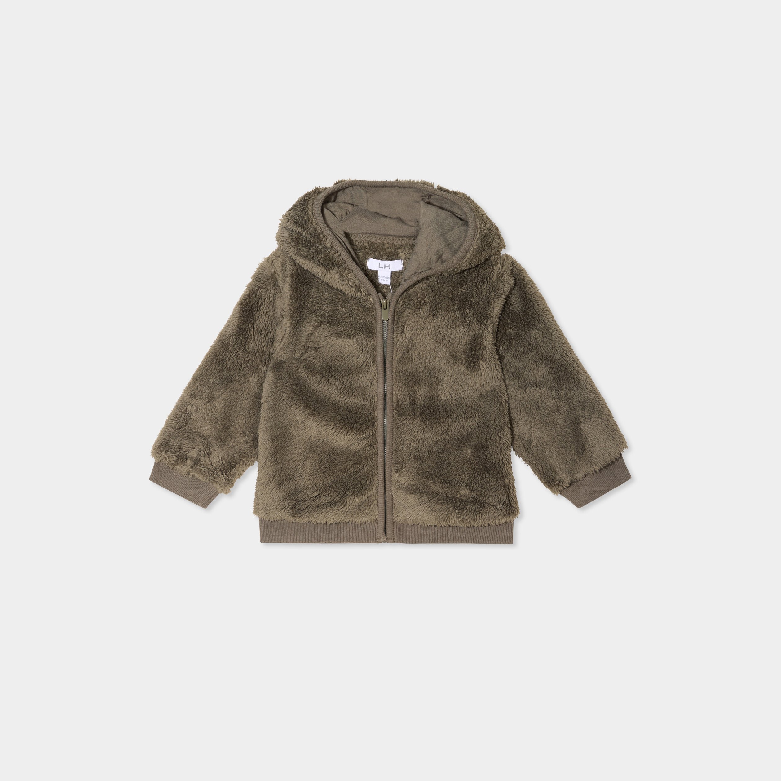 gilet zippe effet polaire a capuche vert kaki bebeg Gilet zippé effet polaire à capuche vert kaki bébé garçon