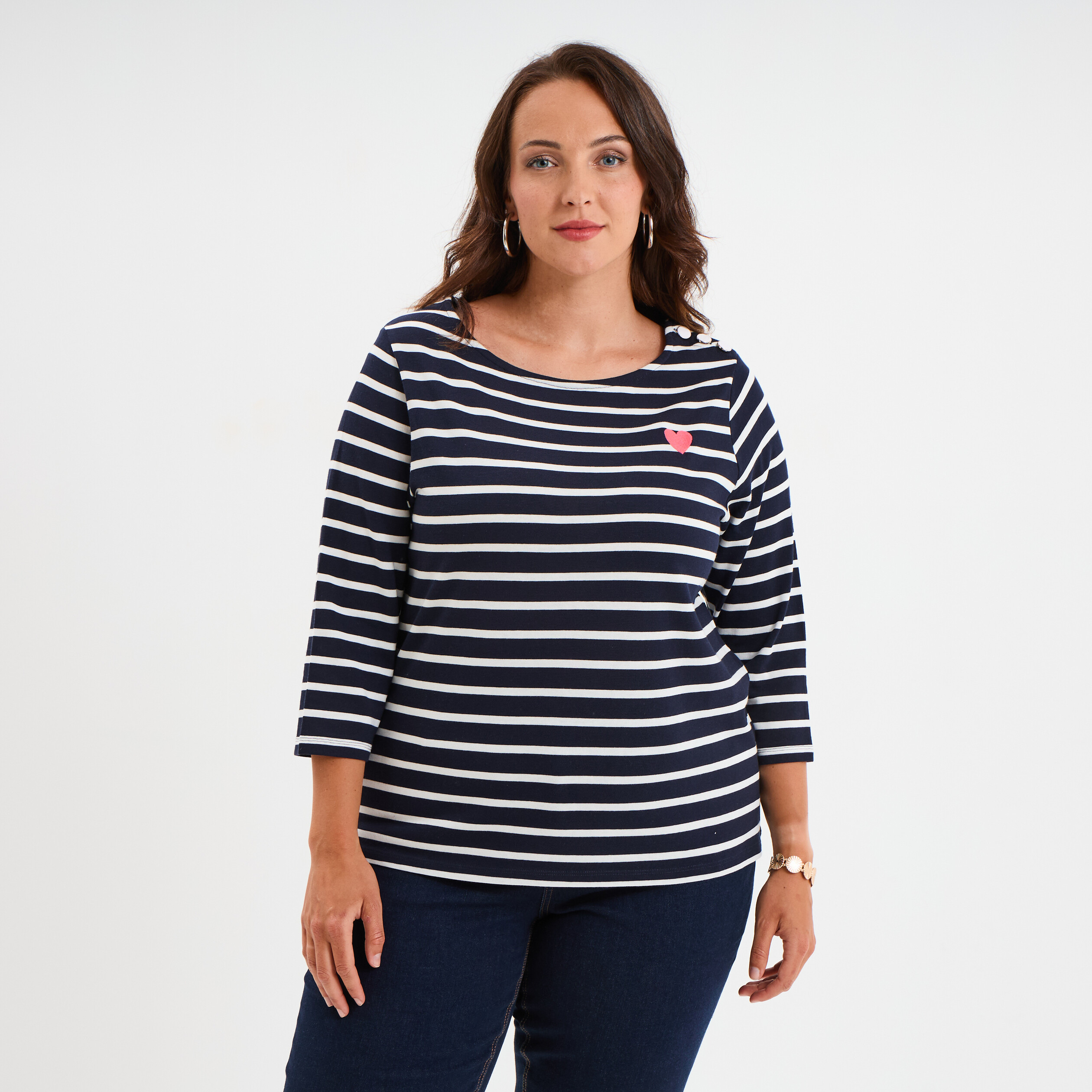 t shirt col rond manches 34 coton noir femmegt T-shirt col rond manches 3/4 coton noir femme grande taille