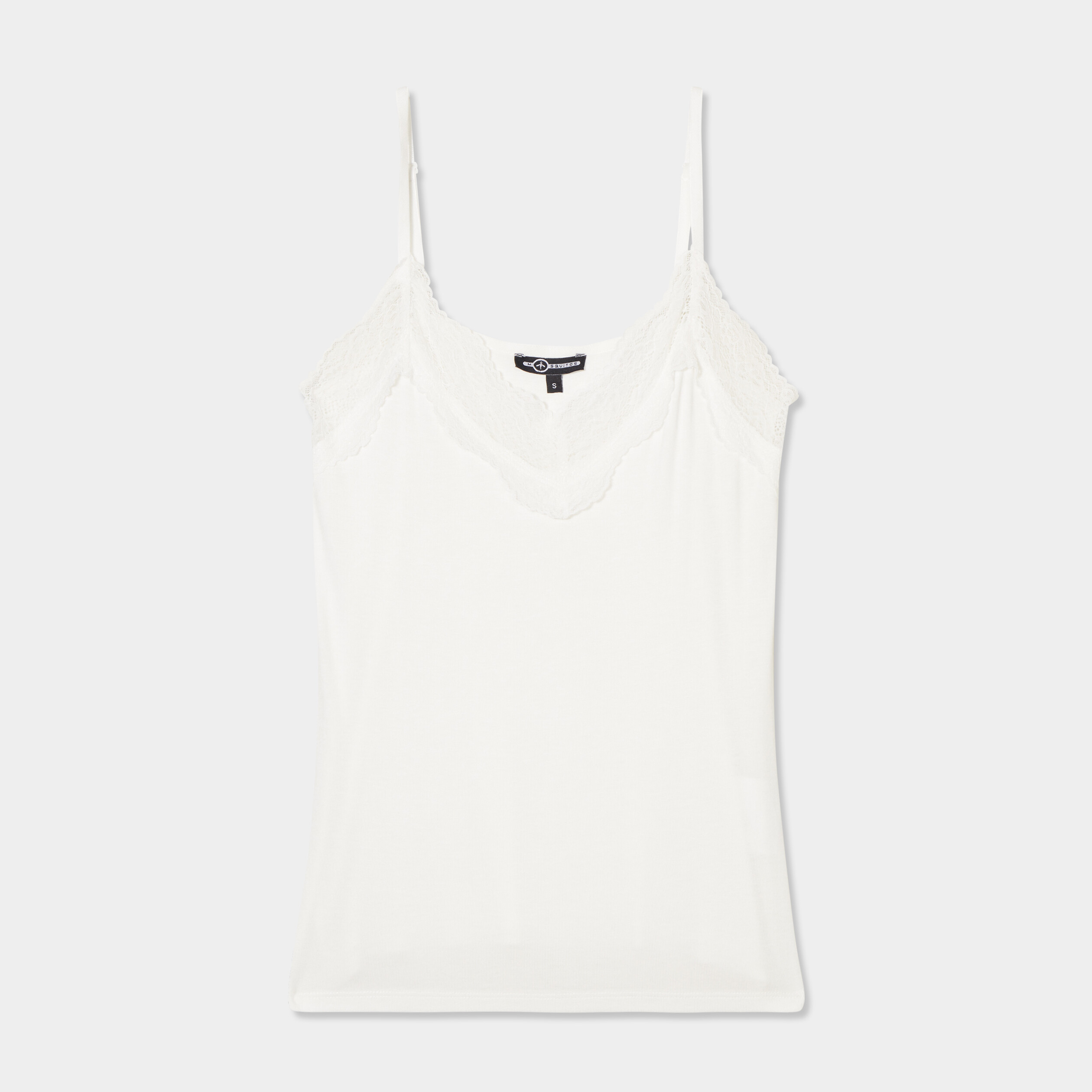 debardeur cotele avec dentelle mosquitos blanc femme Débardeur côtelé avec dentelle Mosquitos blanc femme