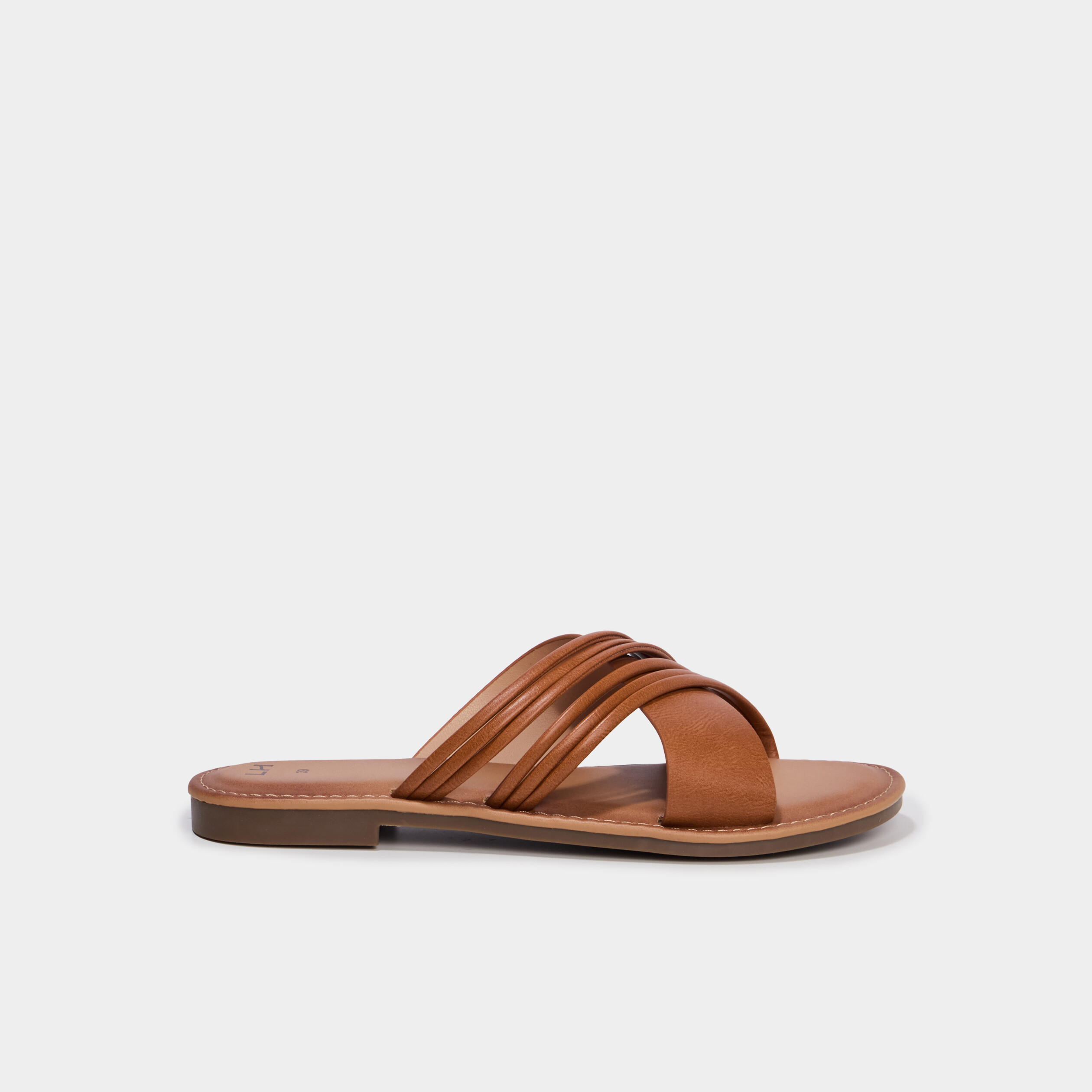 Mules plates avec brides crois&eacute;es marron femme