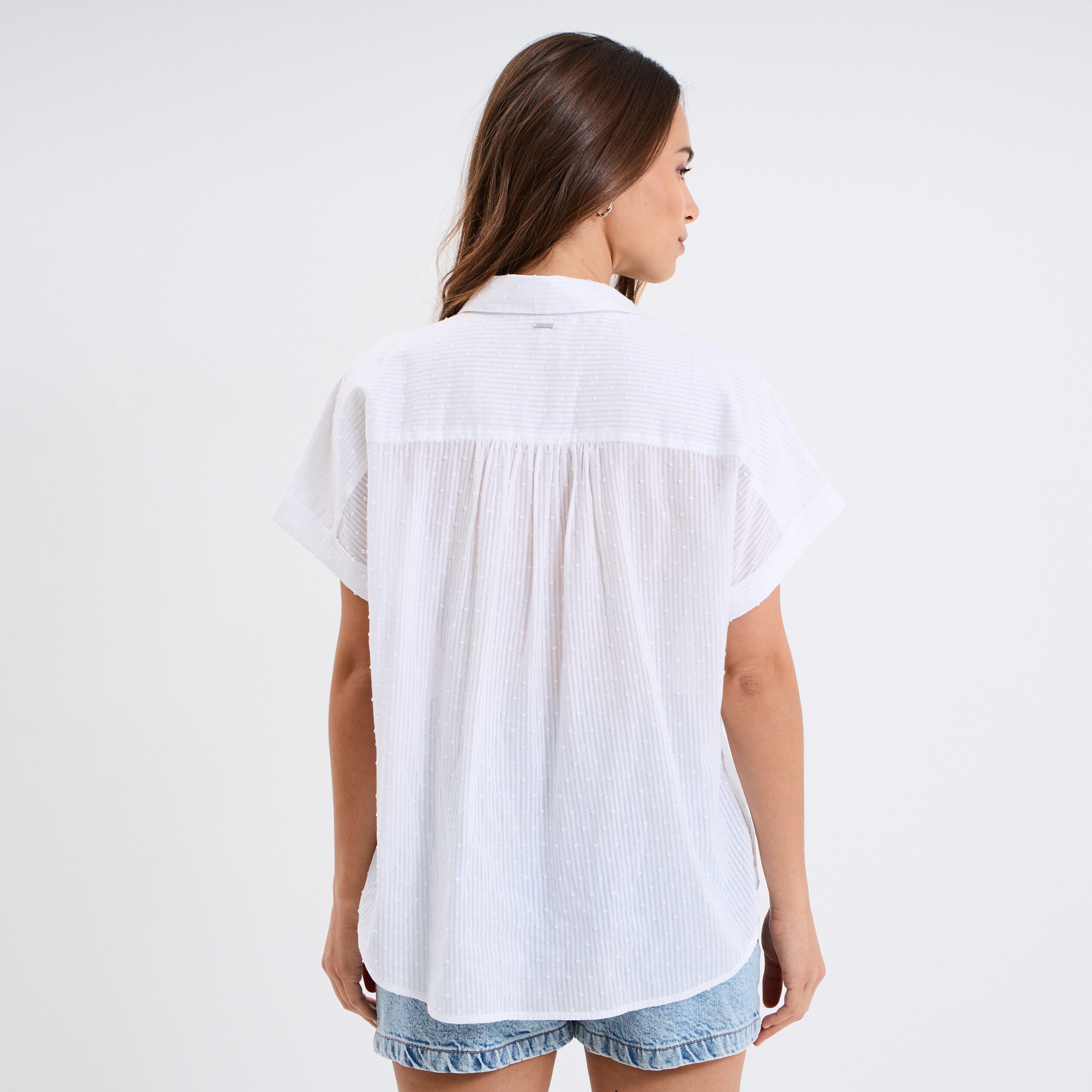 chemise plumetis manches courtes coton blanc femme Chemise plumetis manches courtes coton blanc femme