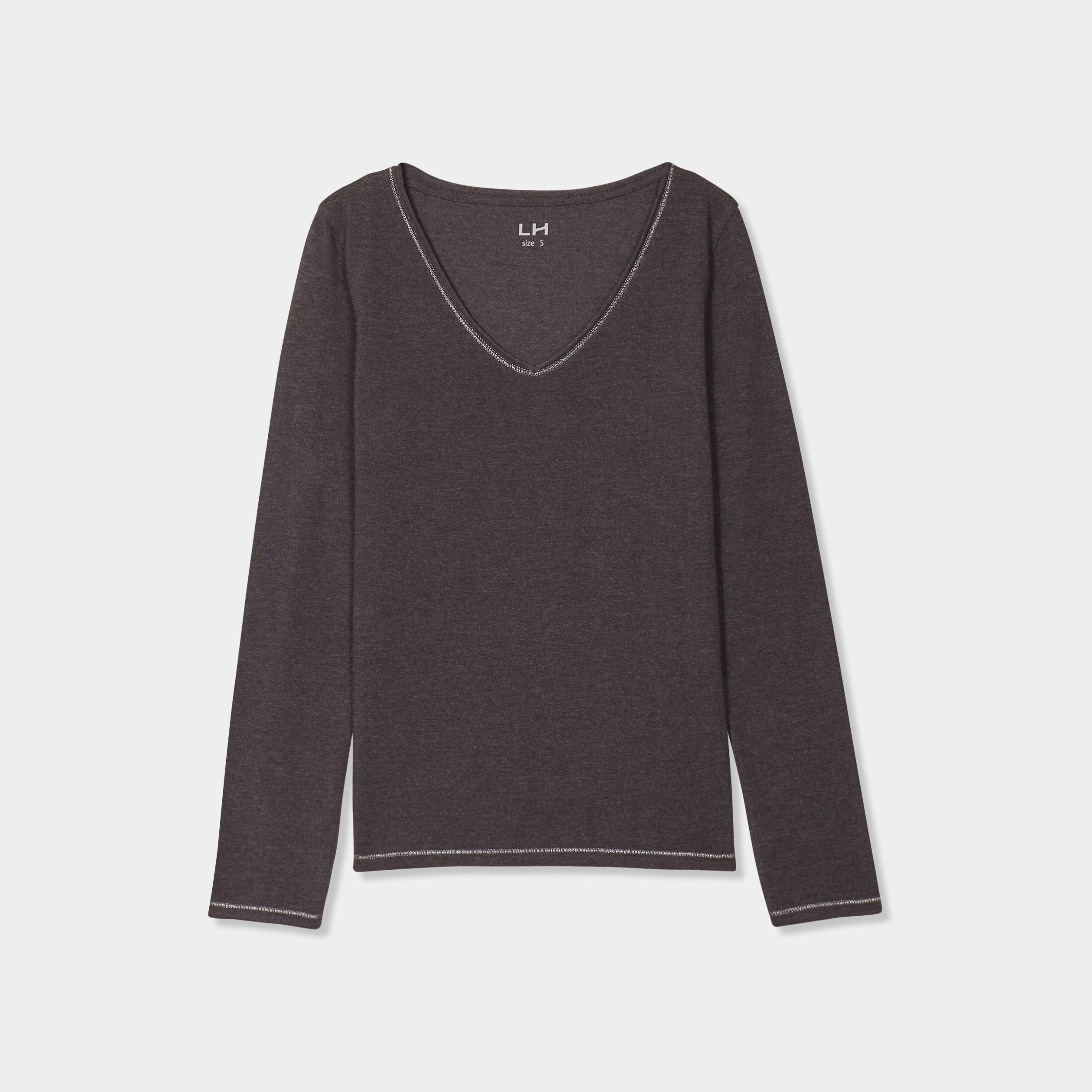 Haut Femme Basic Manches Longues Camaïeu - Gris Foncé - Taille M - Occasion Très Bon état