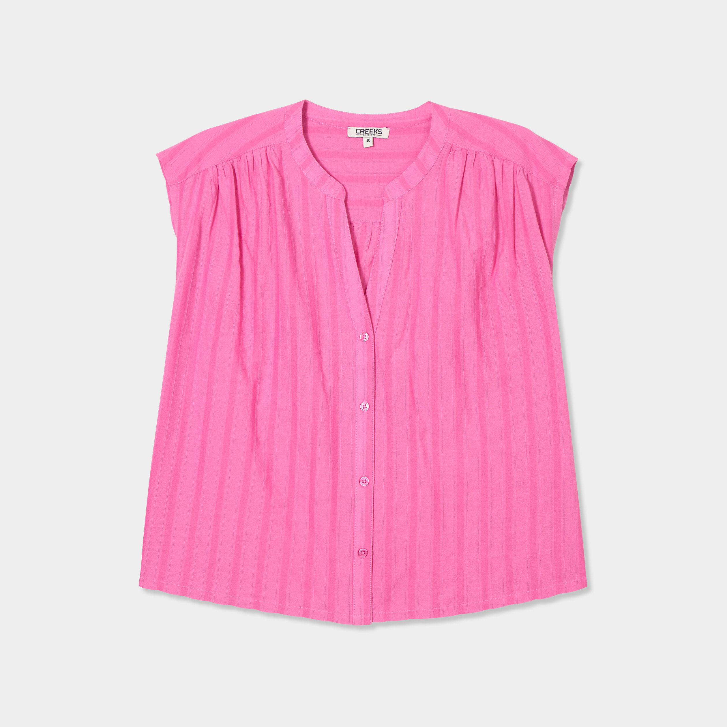 Blouse sans manches col tunisien coton rose fushia femme