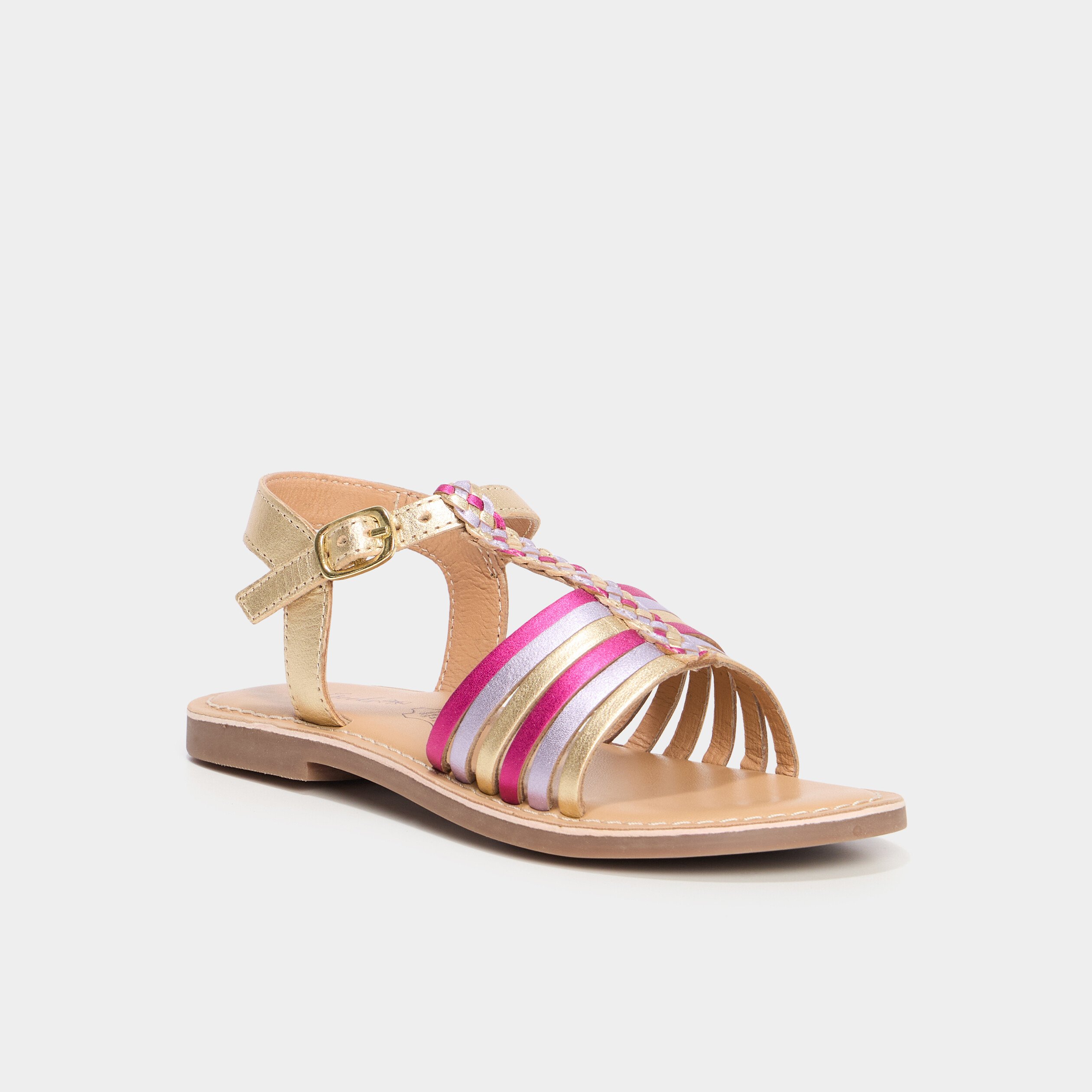 sandales multibrides tressees en cuir multicolore fille Sandales multibrides tressées en cuir multicolore fille