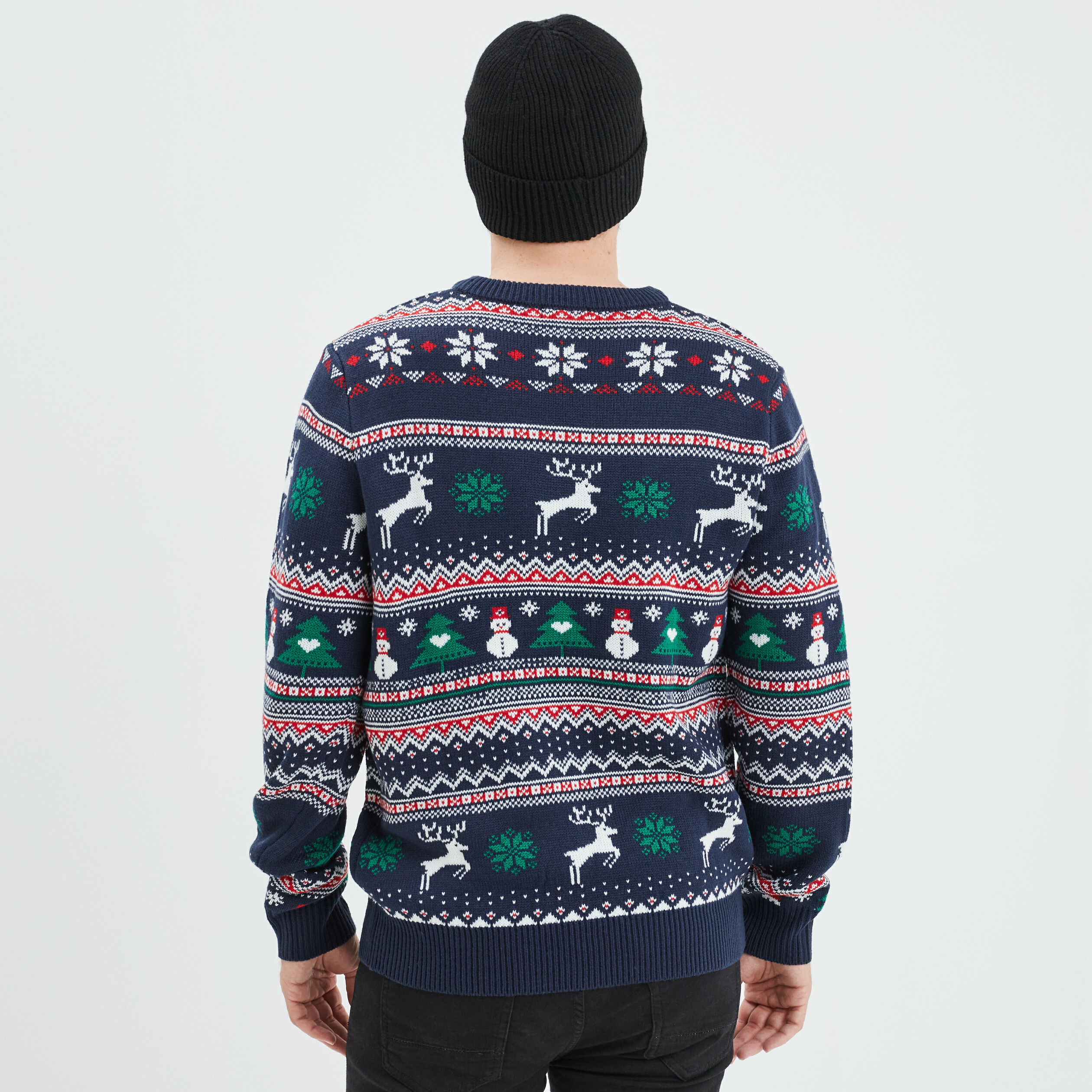 Pull de No&euml;l col rond manches longues multicolore homme