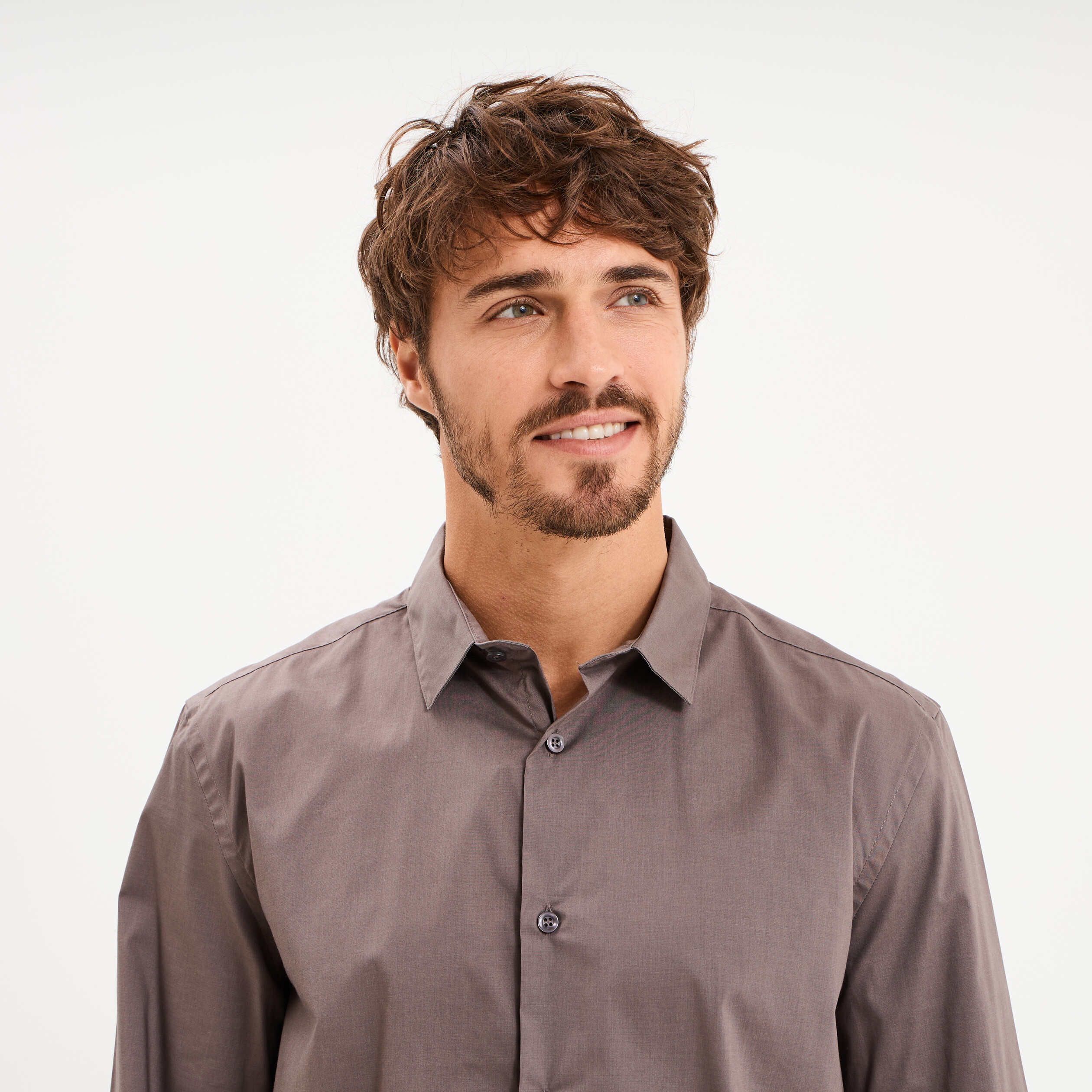 Chemise stretch manches longues gris fonc&eacute; homme