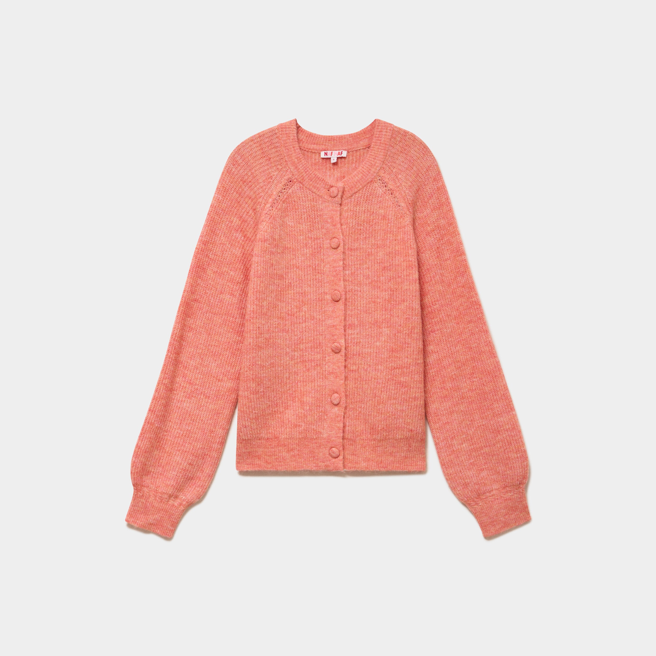 Gilet cardigan col rond boutonn&eacute; rose corail femme