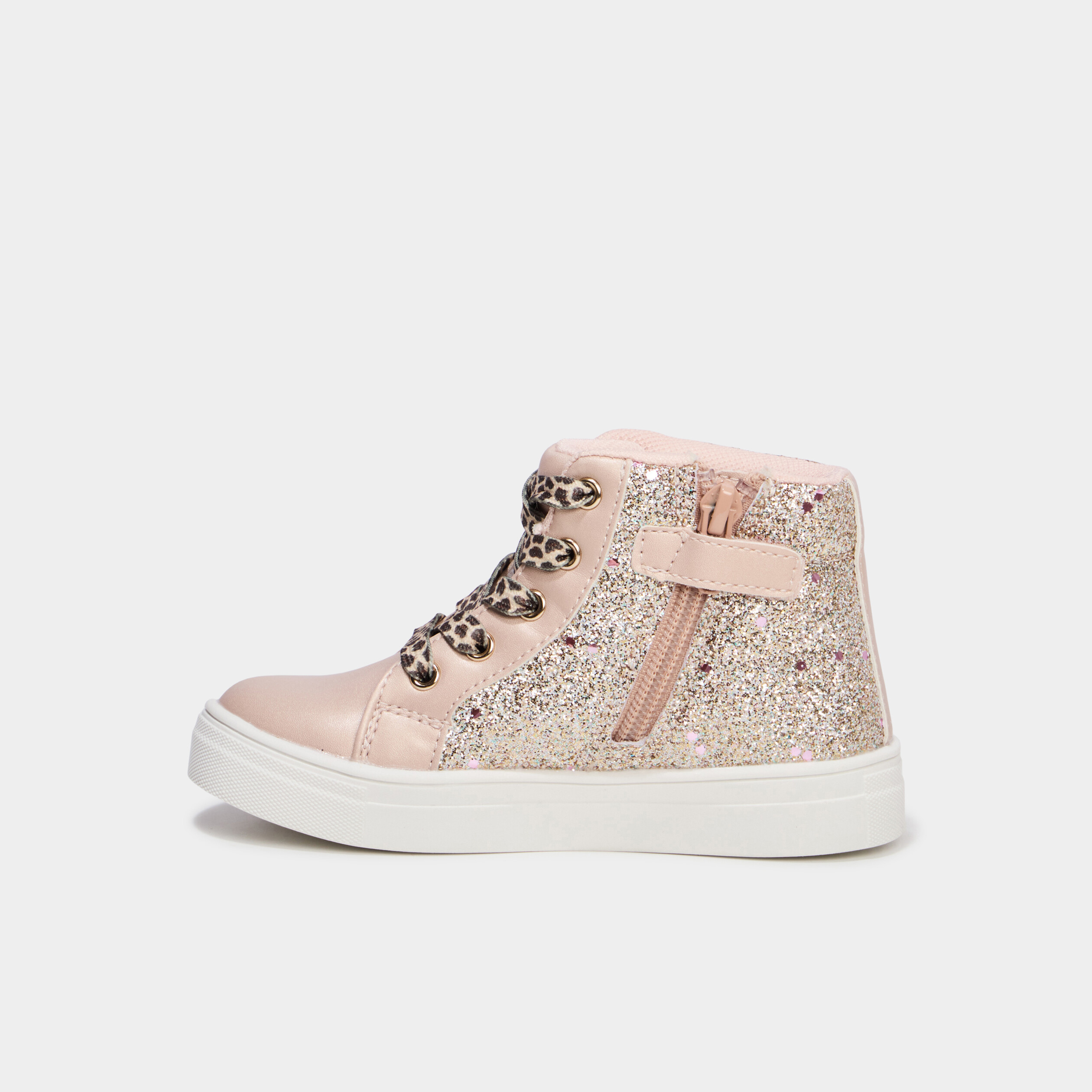 Baskets montantes zipp&eacute;es &agrave; paillettes rose fille