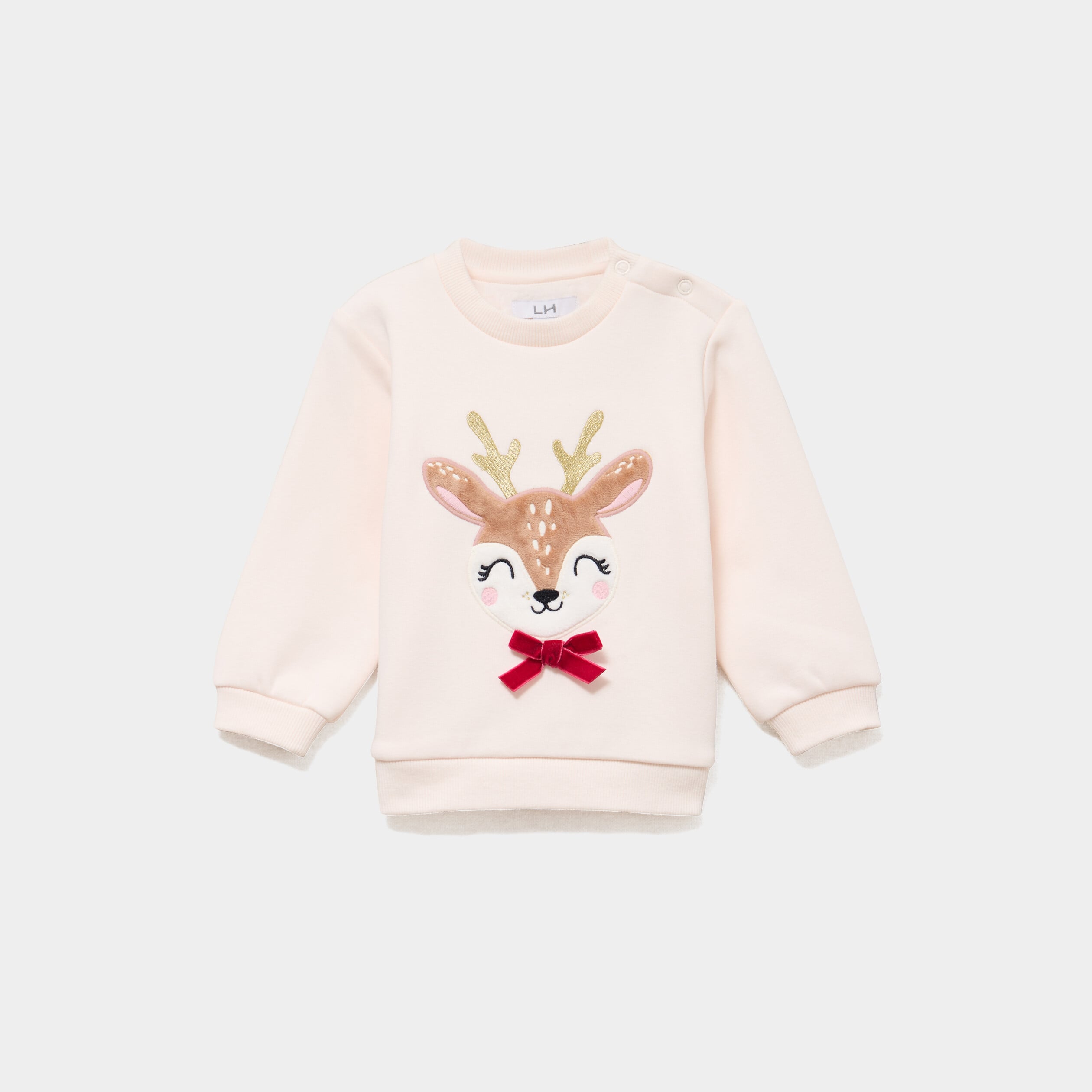 Sweat molletonn&eacute; boutons &eacute;paule creme b&eacute;b&eacute; fille