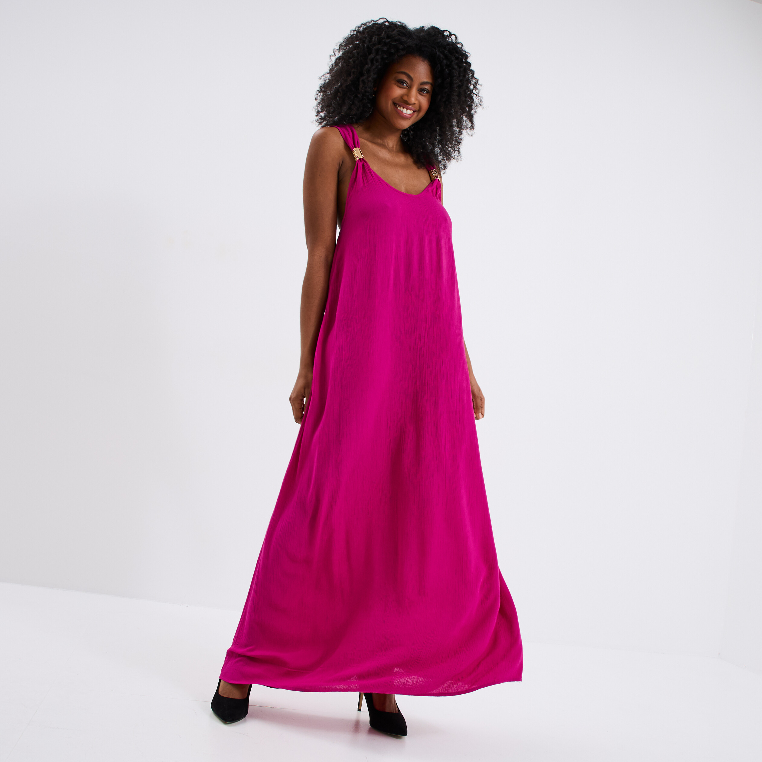 robe longue bretelles bijoux rose fushia femme Robe longue bretelles bijoux rose fushia femme