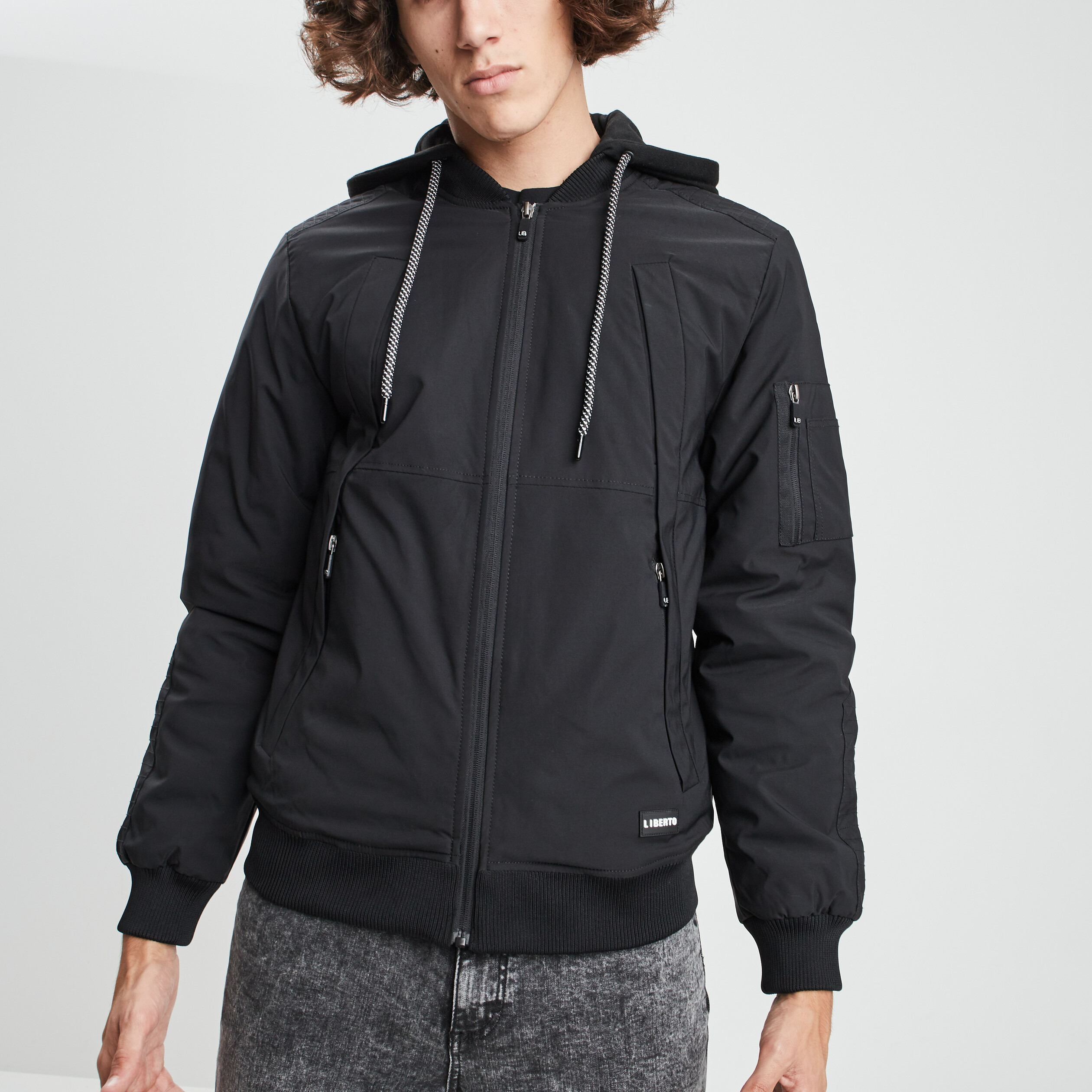 blouson a capuche esprit bombers noir homme Blouson à capuche esprit bombers noir homme