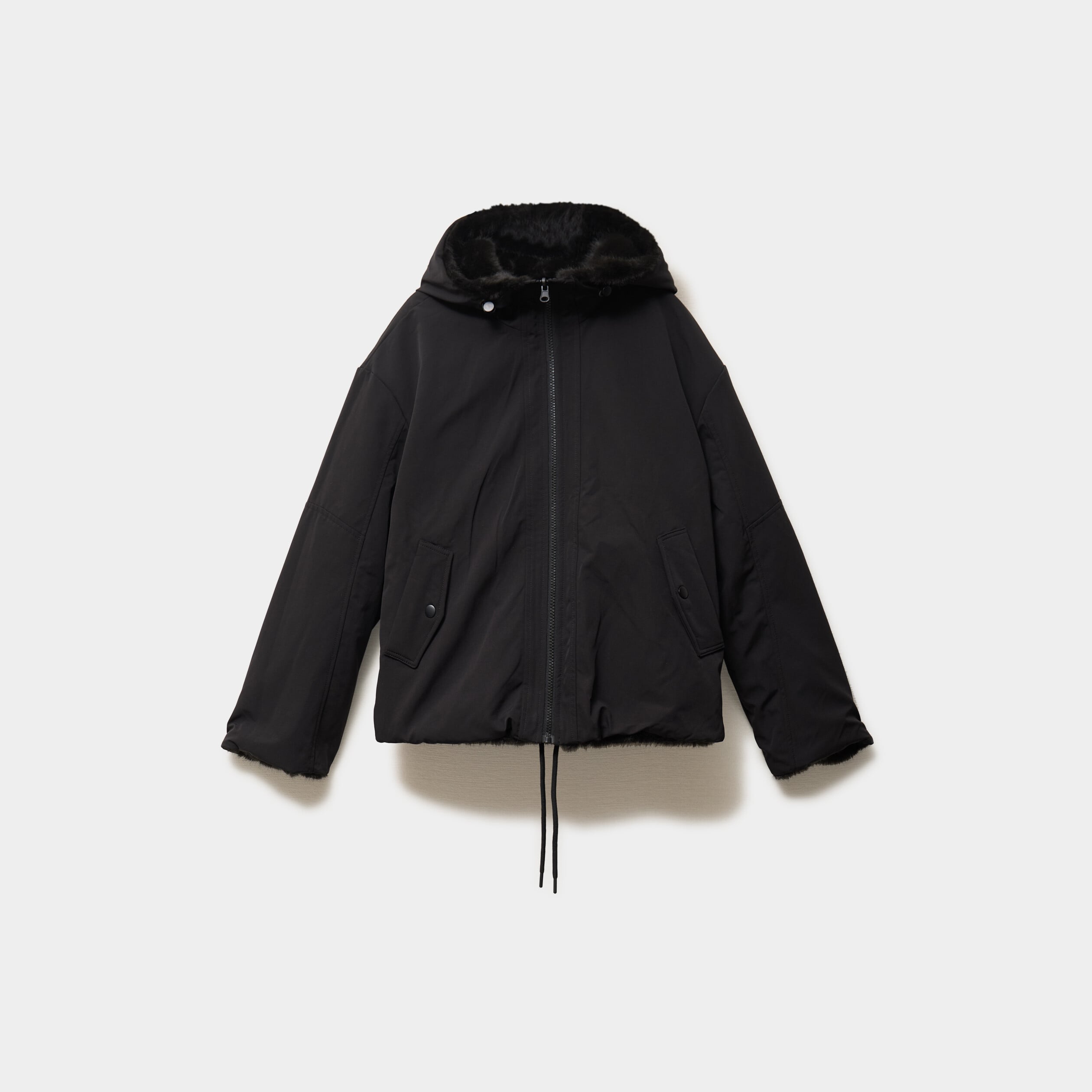Parka r&eacute;versible capuche fausse fourrure noir femme