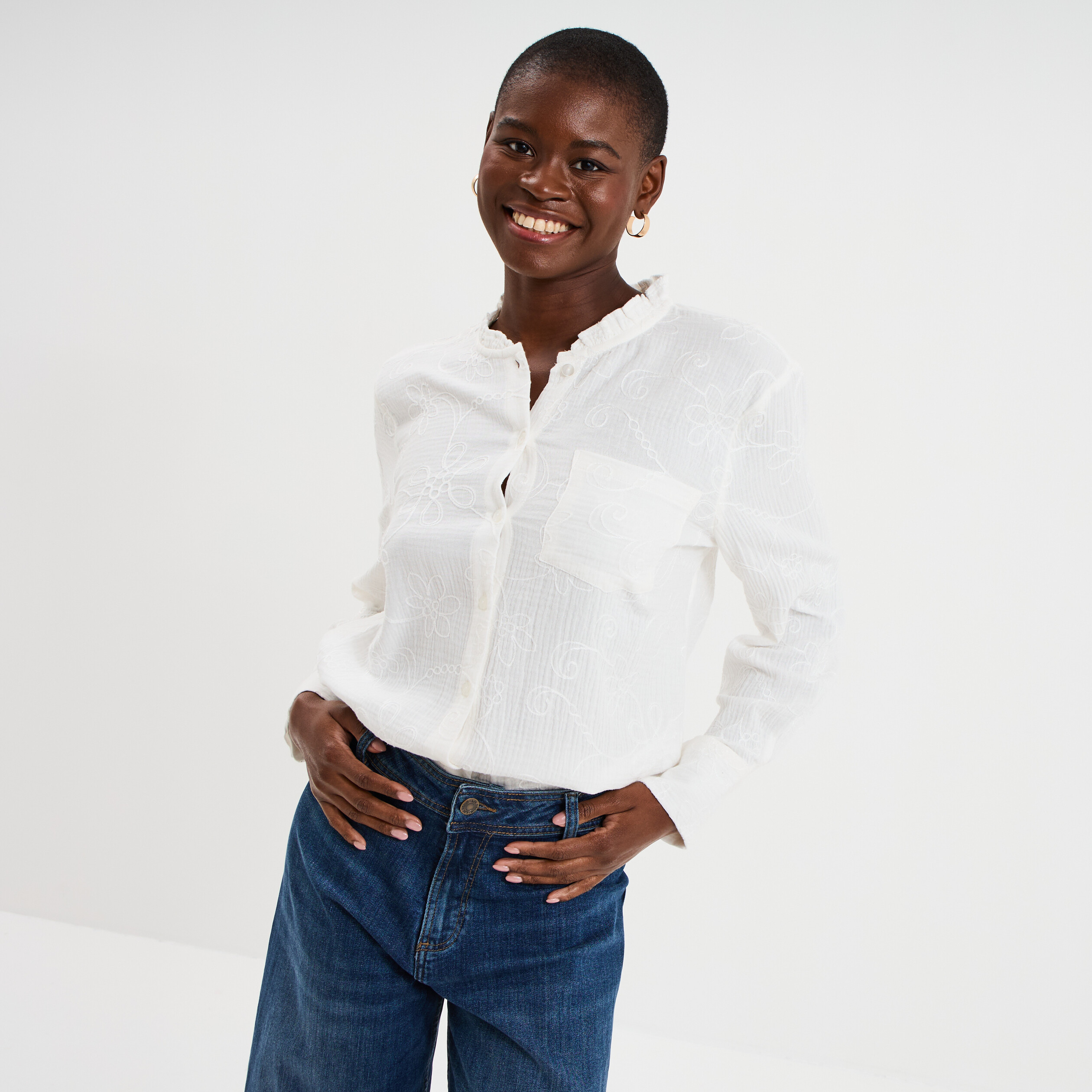 Blouse Longue Femme Noir Et Blanc - Taille L, Manches Longues - Neuf Sans étiquettes