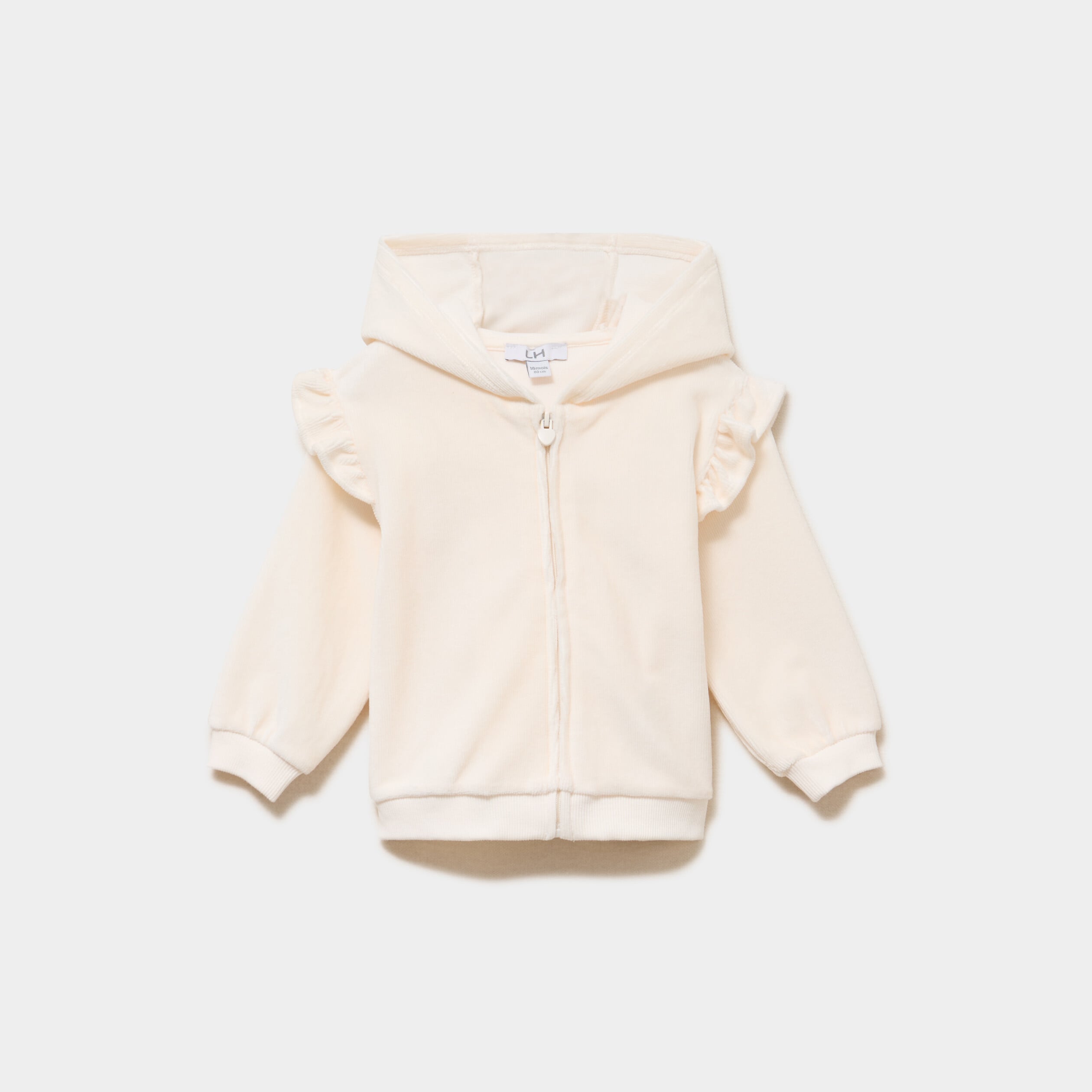 Gilet &agrave; capuche effet velours c&ocirc;tel&eacute; creme b&eacute;b&eacute; fille