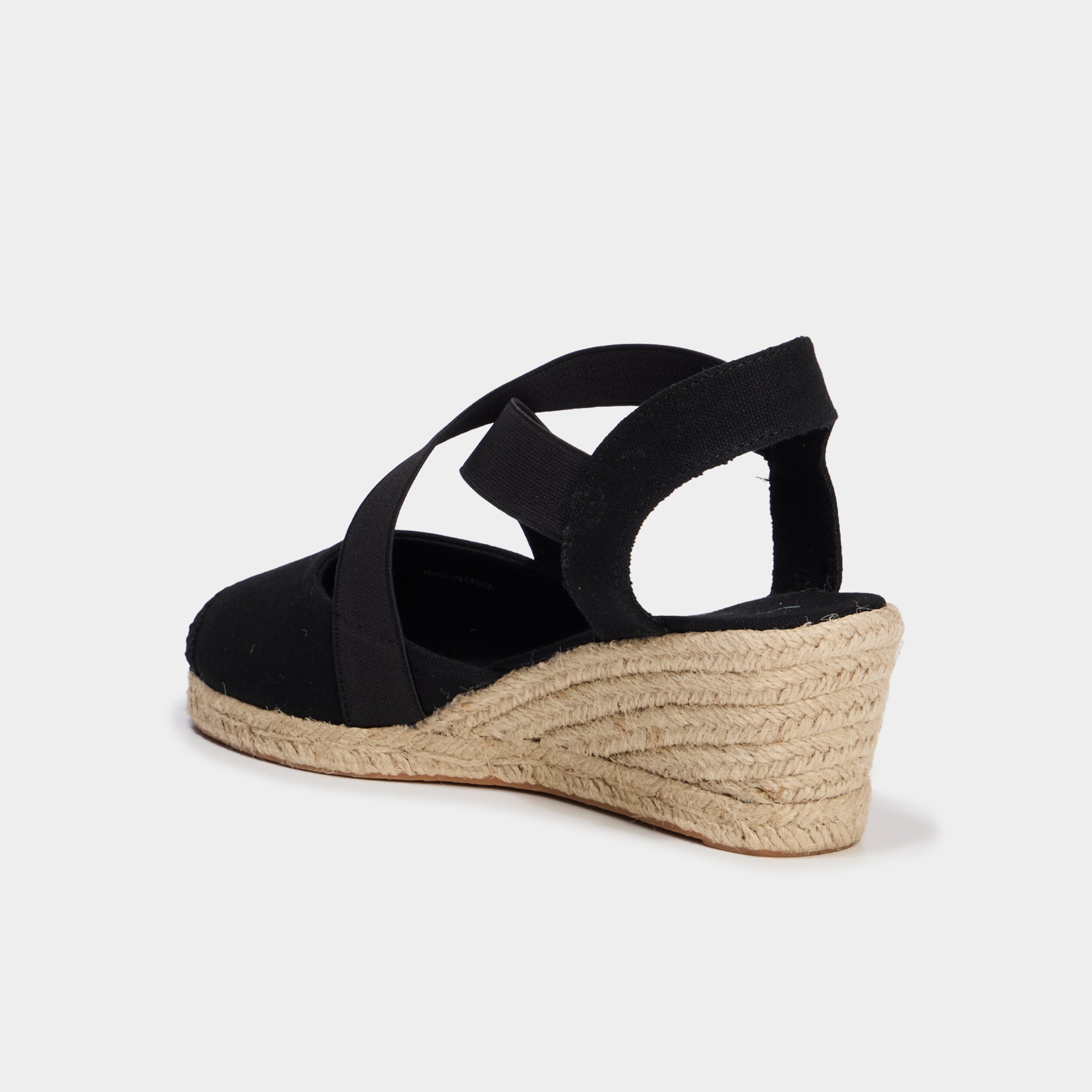 Sandales espadrilles compens&eacute;es en corde noir femme