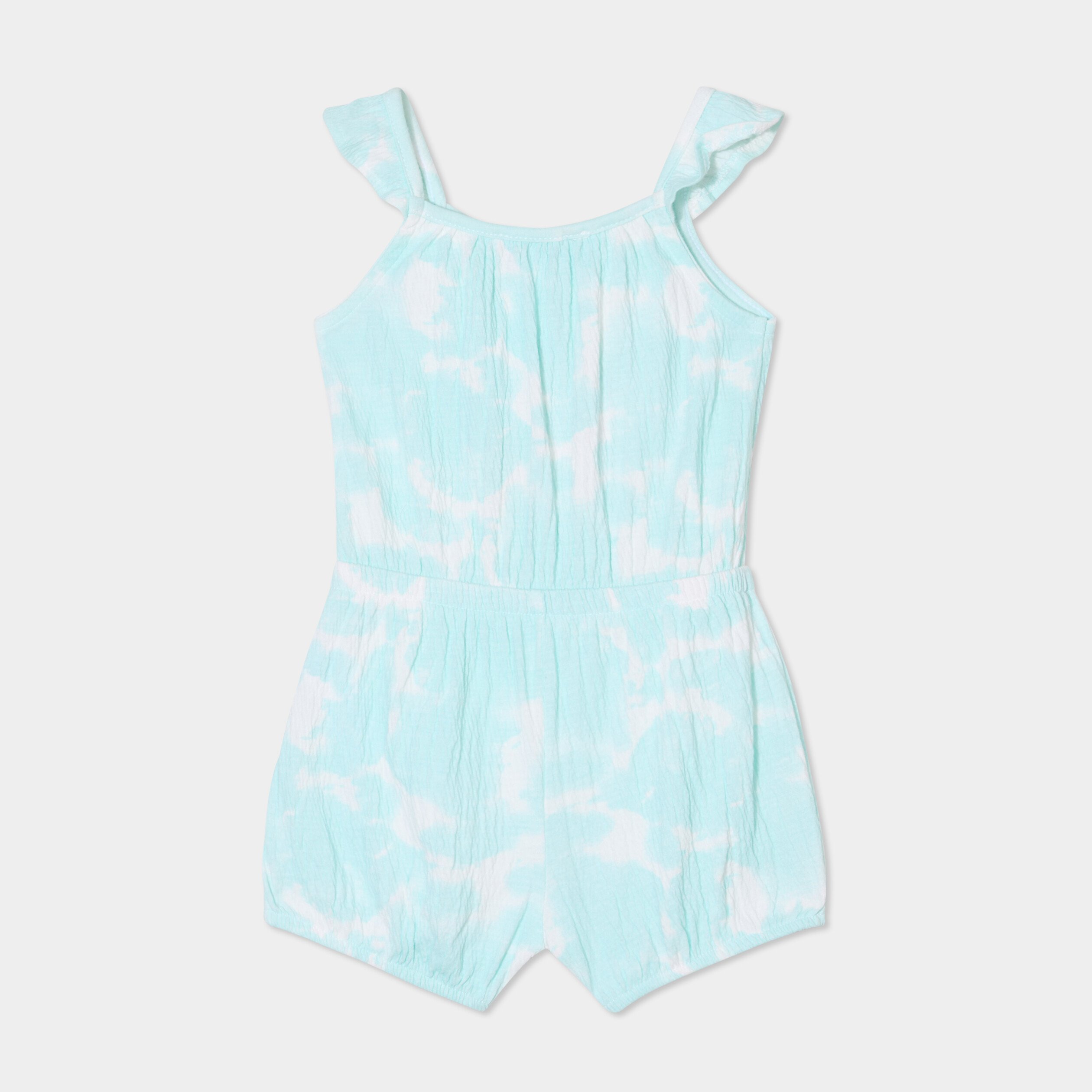 combishort a bretelles et volants bleu pastel bebef Combishort à bretelles et volants bleu pastel bébé fille