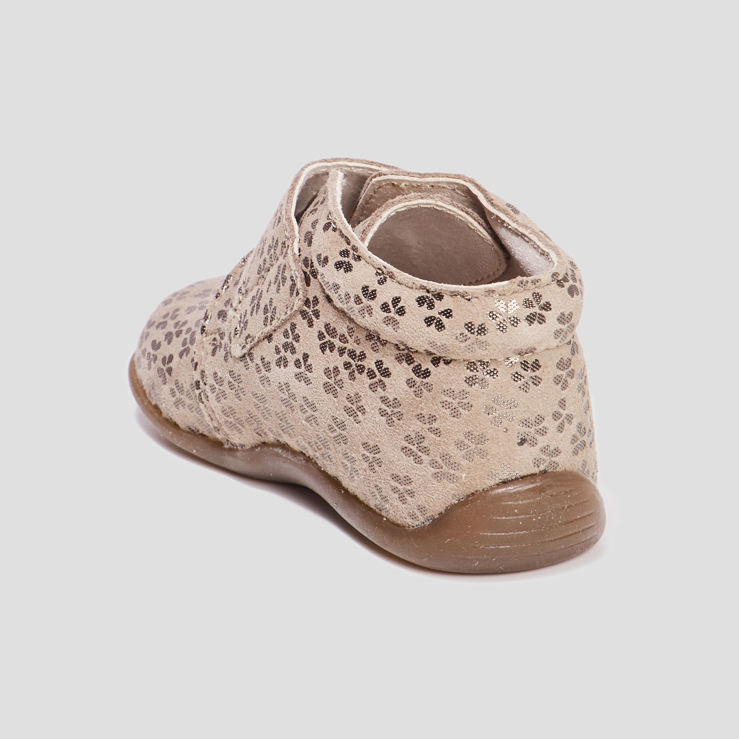 Bottillons à scratchs en cuir marron bébé fille