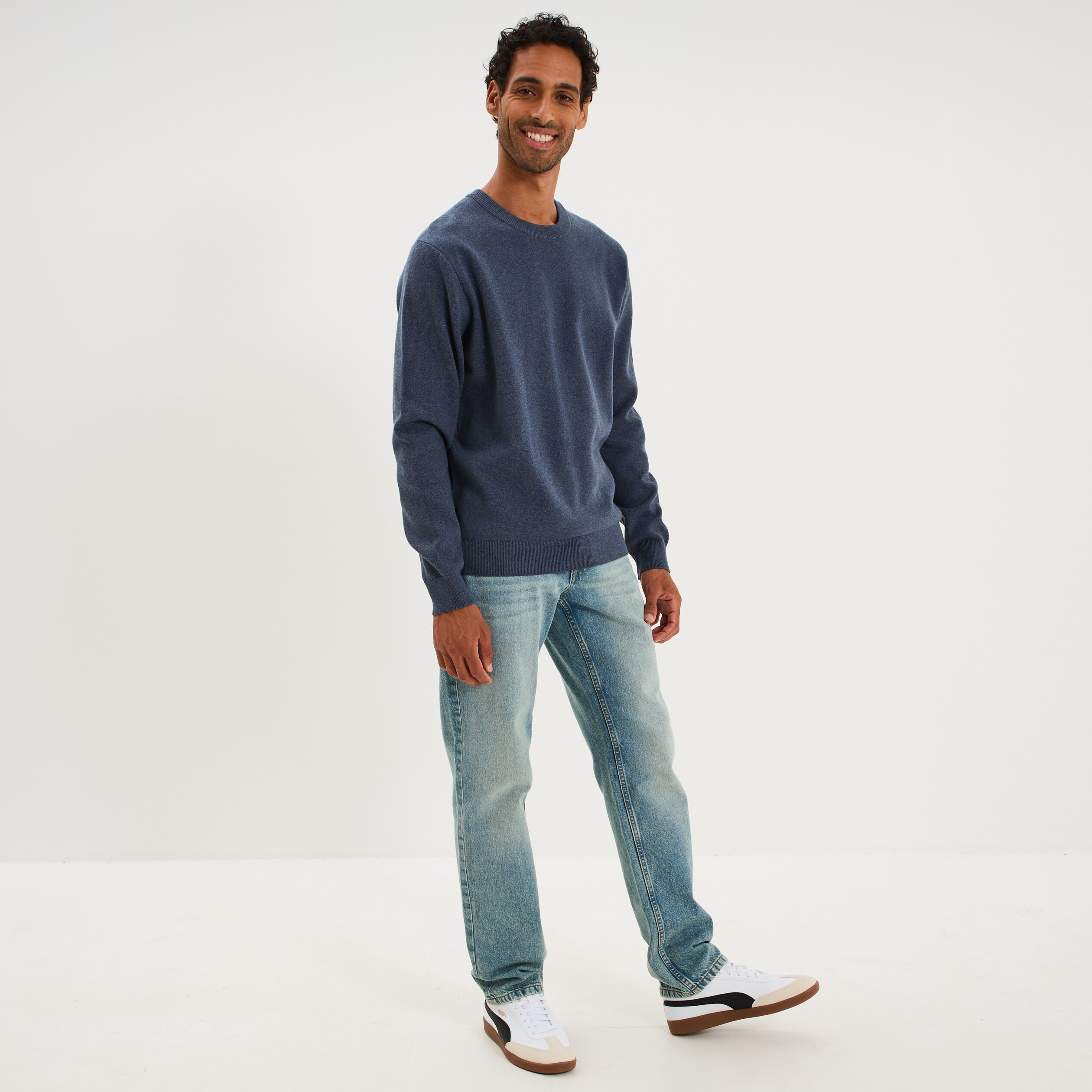 Pull col rond manches longues bleu homme
