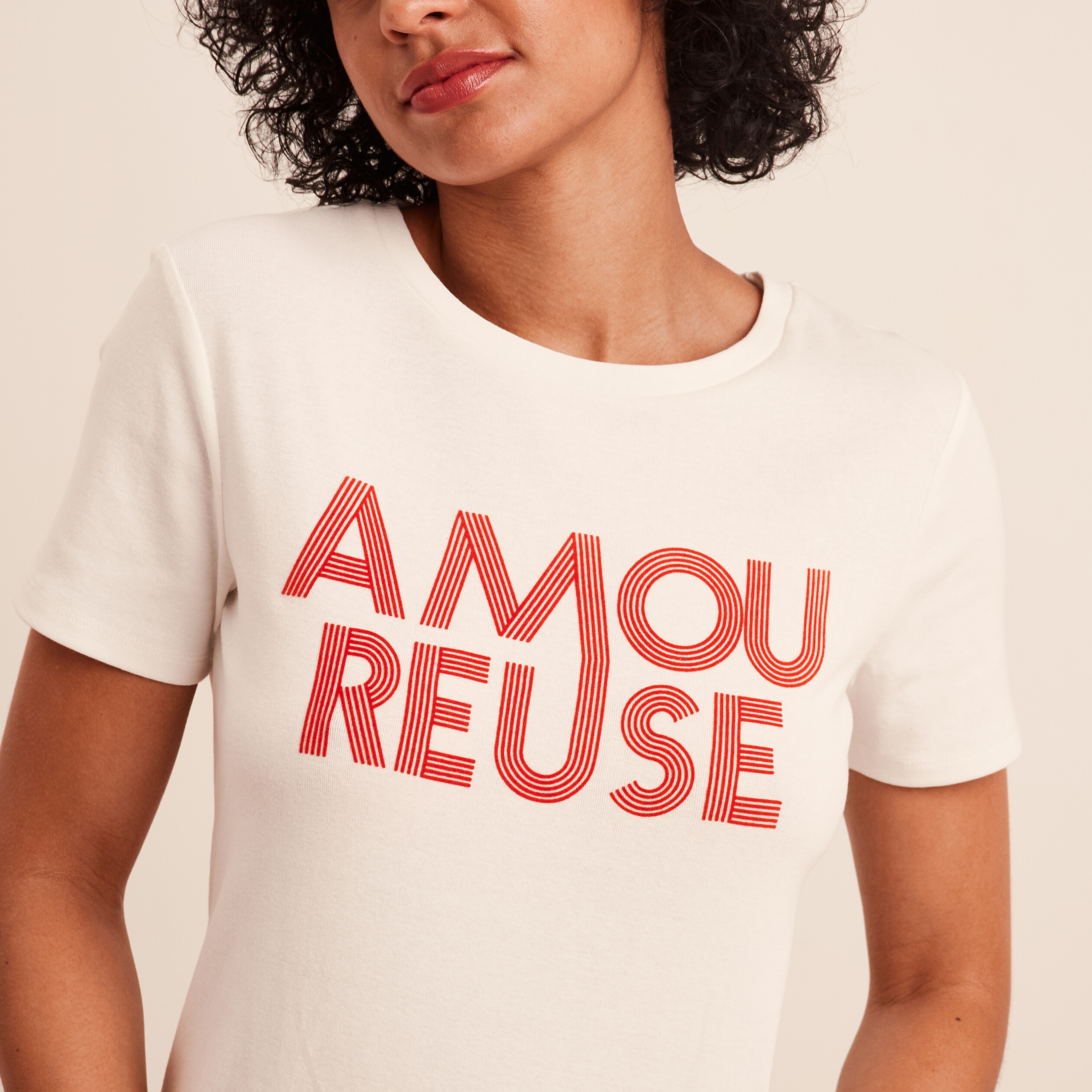 t shirt col rond manches courtes ecru femme T-shirt col rond manches courtes ecru femme