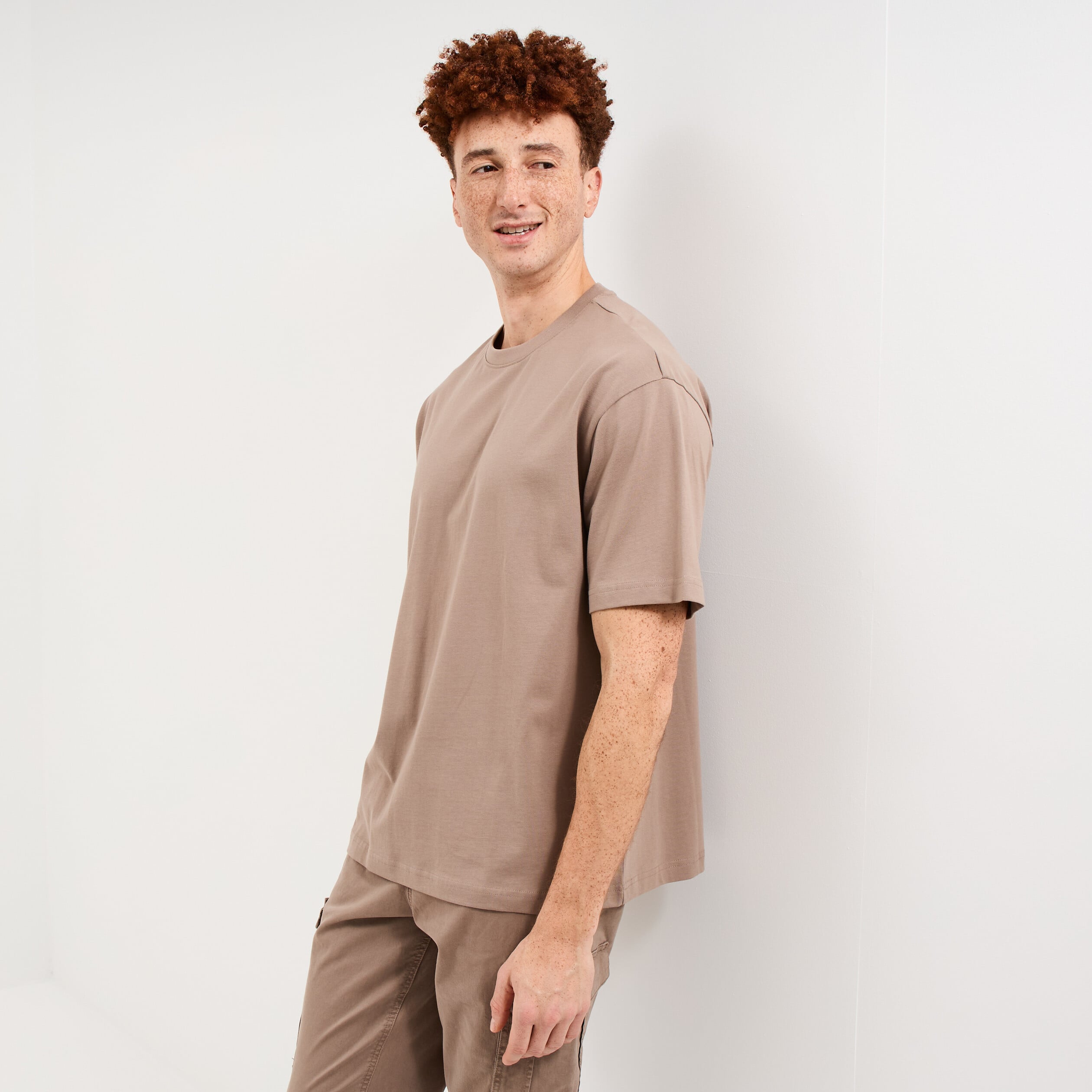 T-shirt col rond coupe relax coton &eacute;pais gris homme