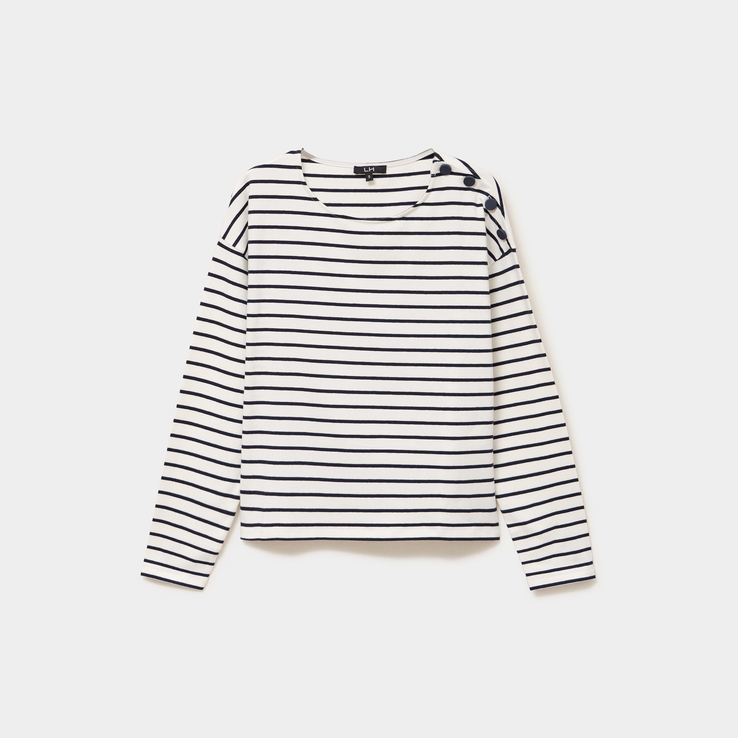T-shirt marini&egrave;re col rond avec boutons ecru femme