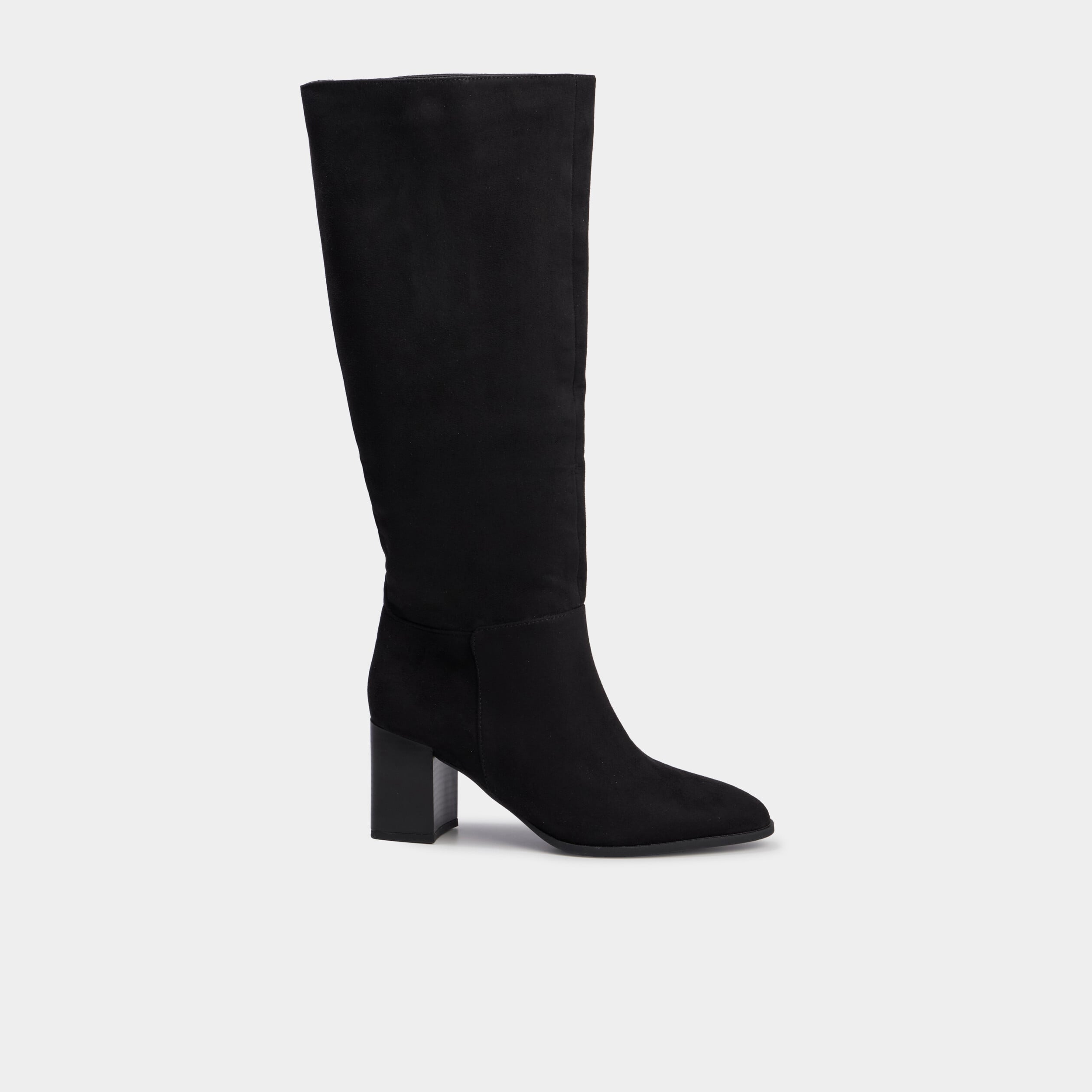 Botte haute talon bloc su&eacute;dine noir femme