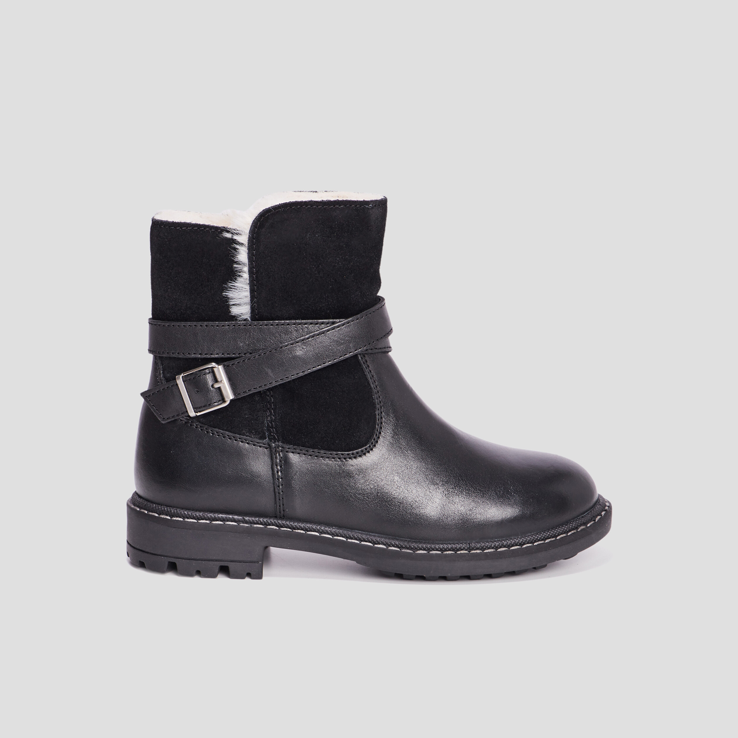 Bottines fourrées avec boucles en cuir noir fille