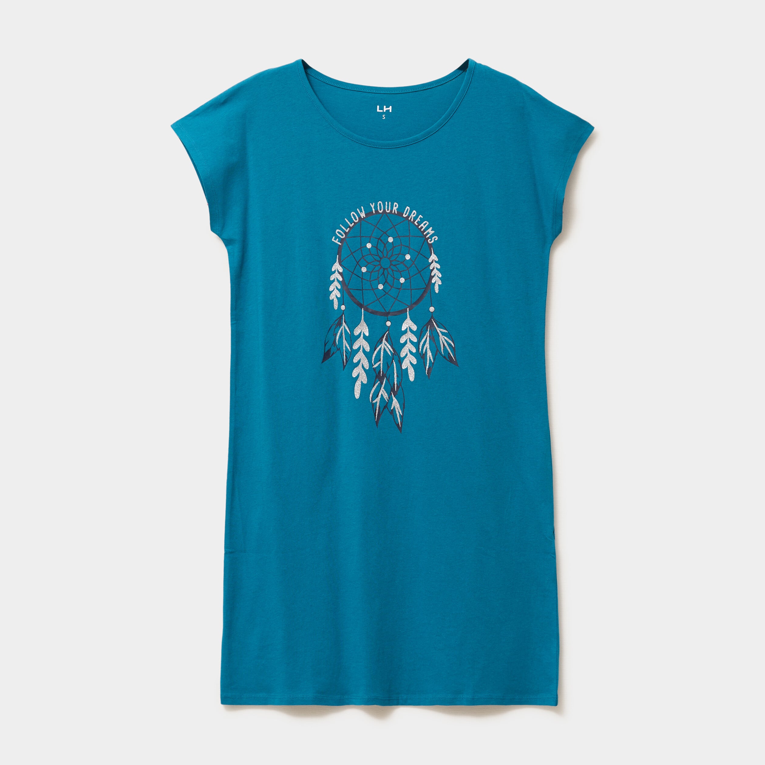 Chemise de nuit courte col rond bleu canard femme