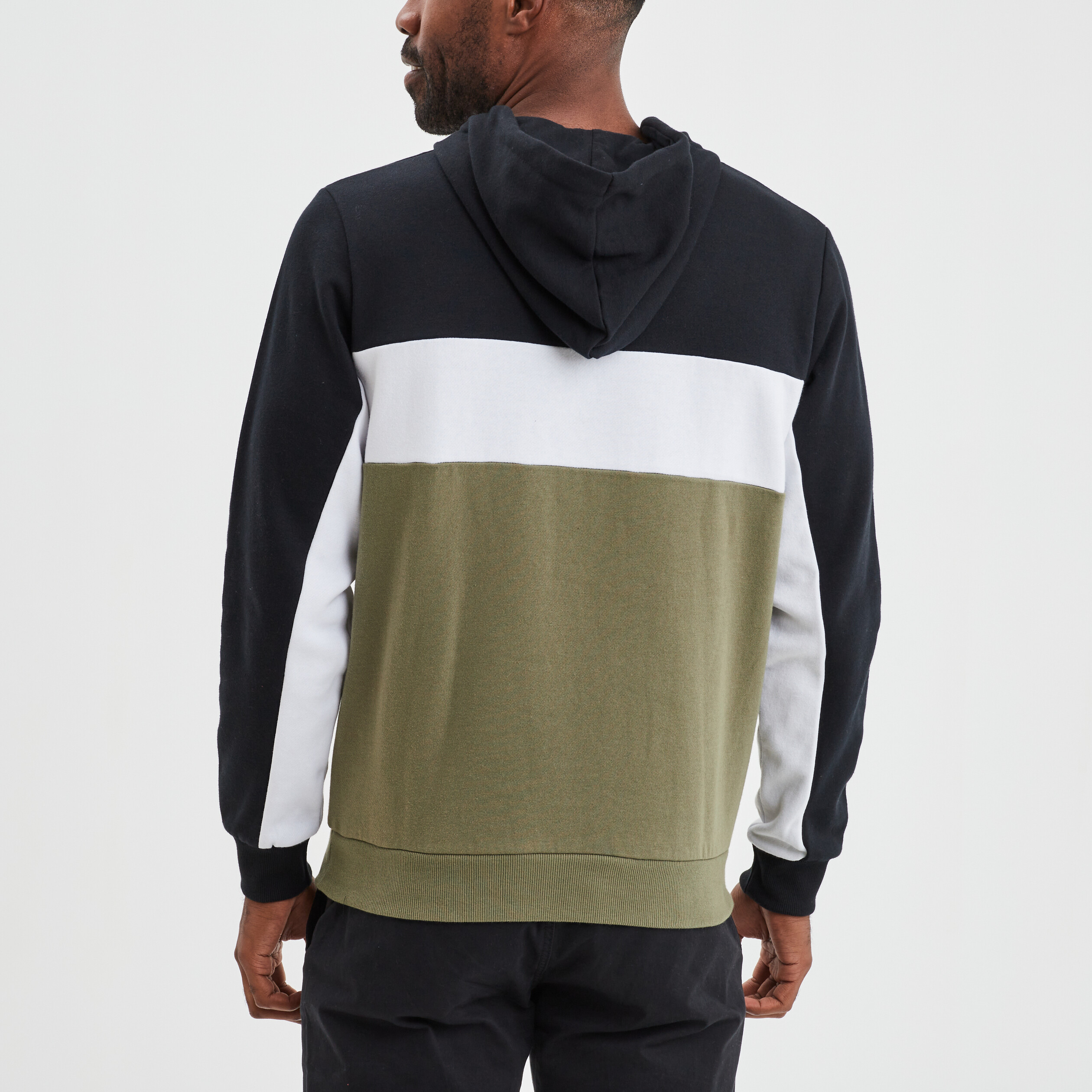Sweat à capuche hoodie 1 poche vert kaki homme