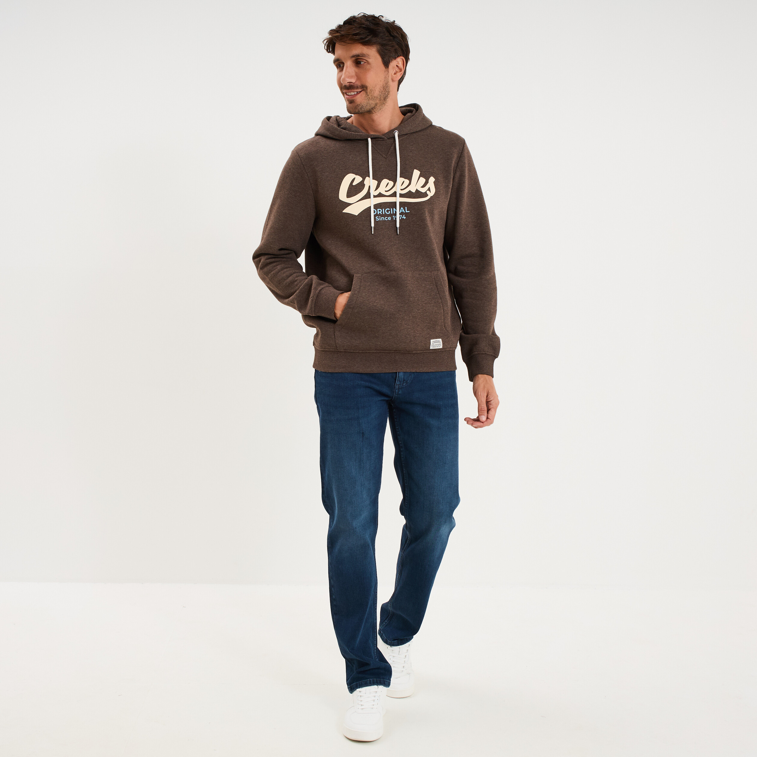 Sweat hoodie 1 poche et capuche marron chocolat homme