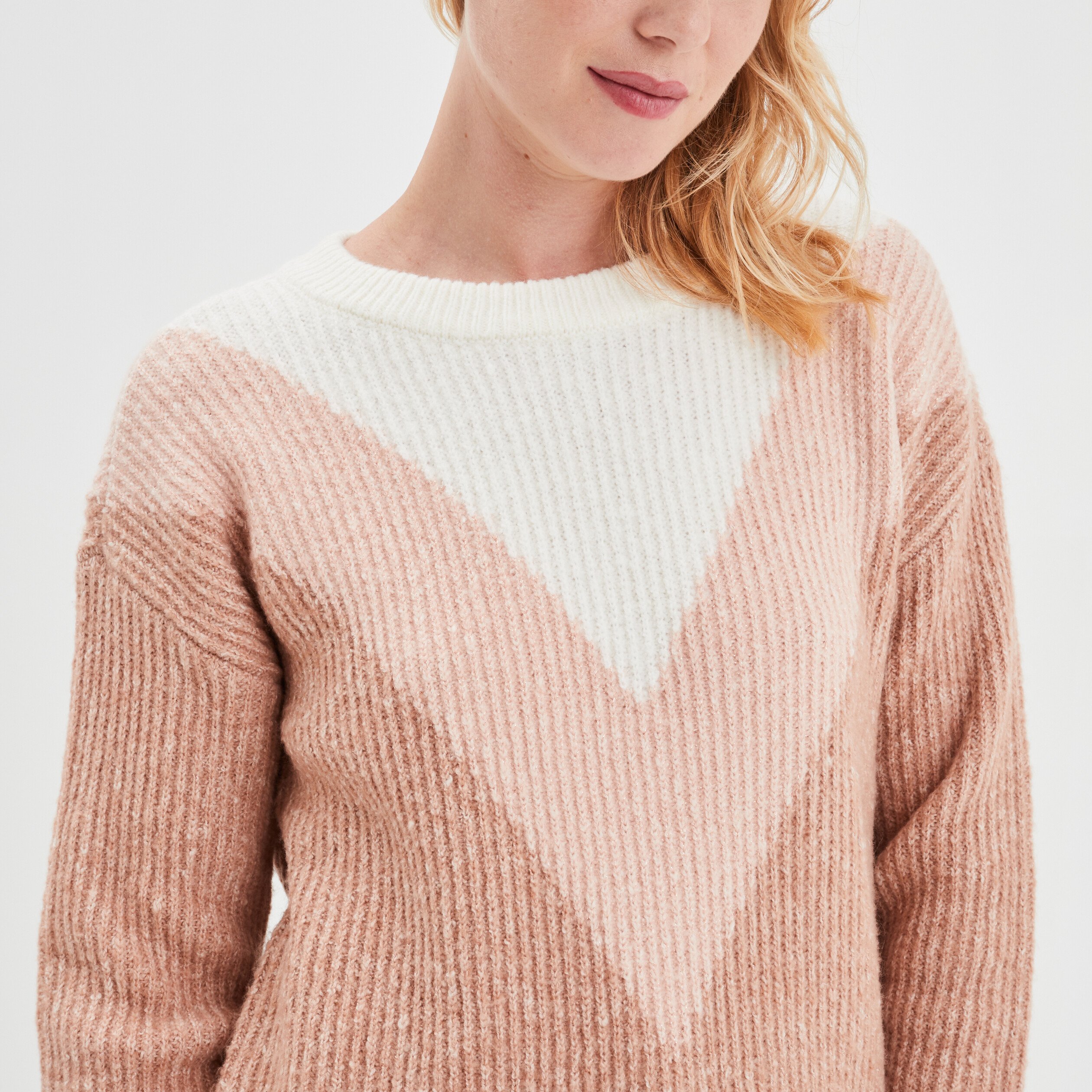 Pull manches longues col rond rose clair femme