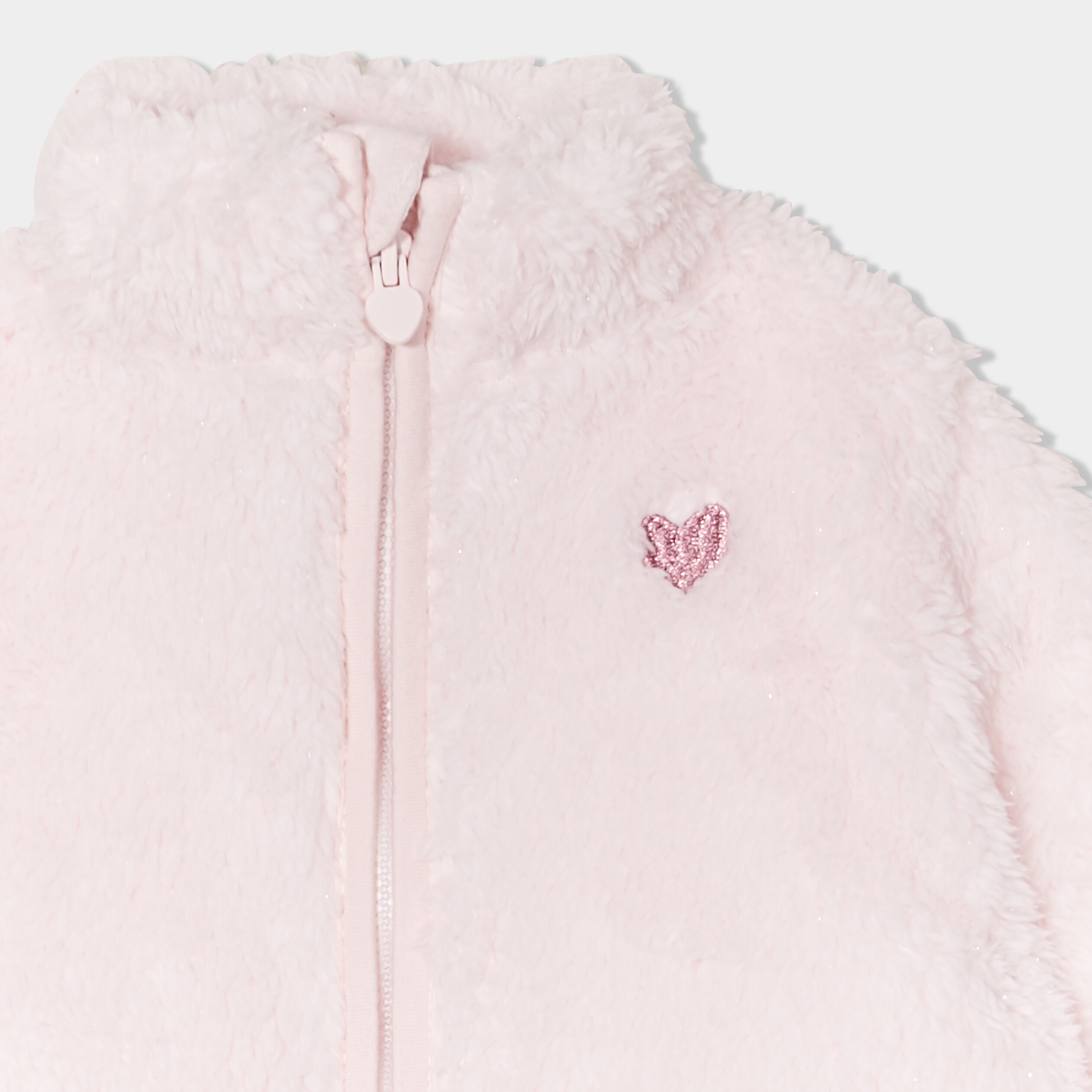 gilet zippe fausse laine de mouton rose clair bebef Gilet zippé fausse laine de mouton rose clair bébé fille