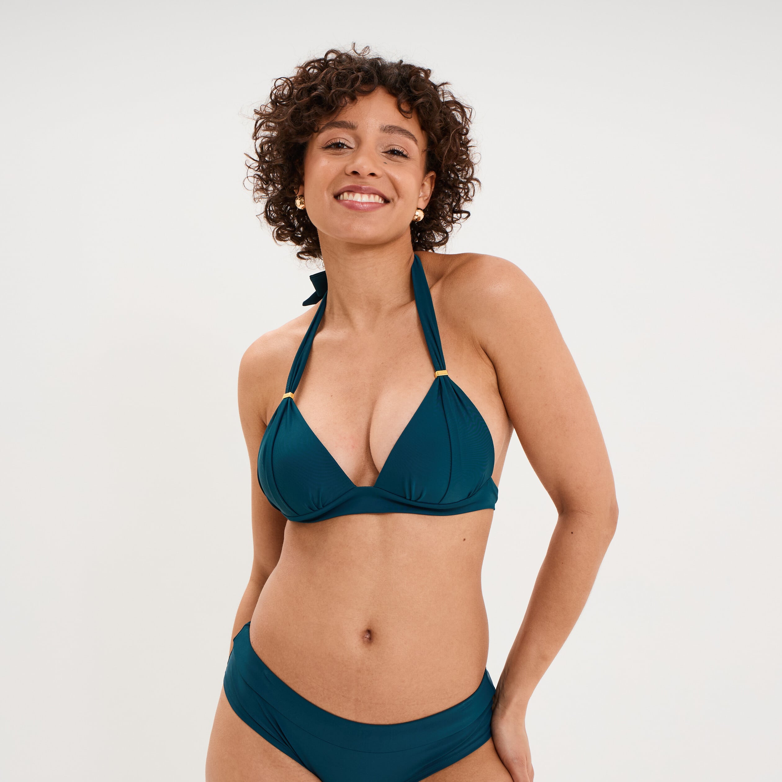 Haut de maillot de bain forme triangle bleu p&eacute;trole femme