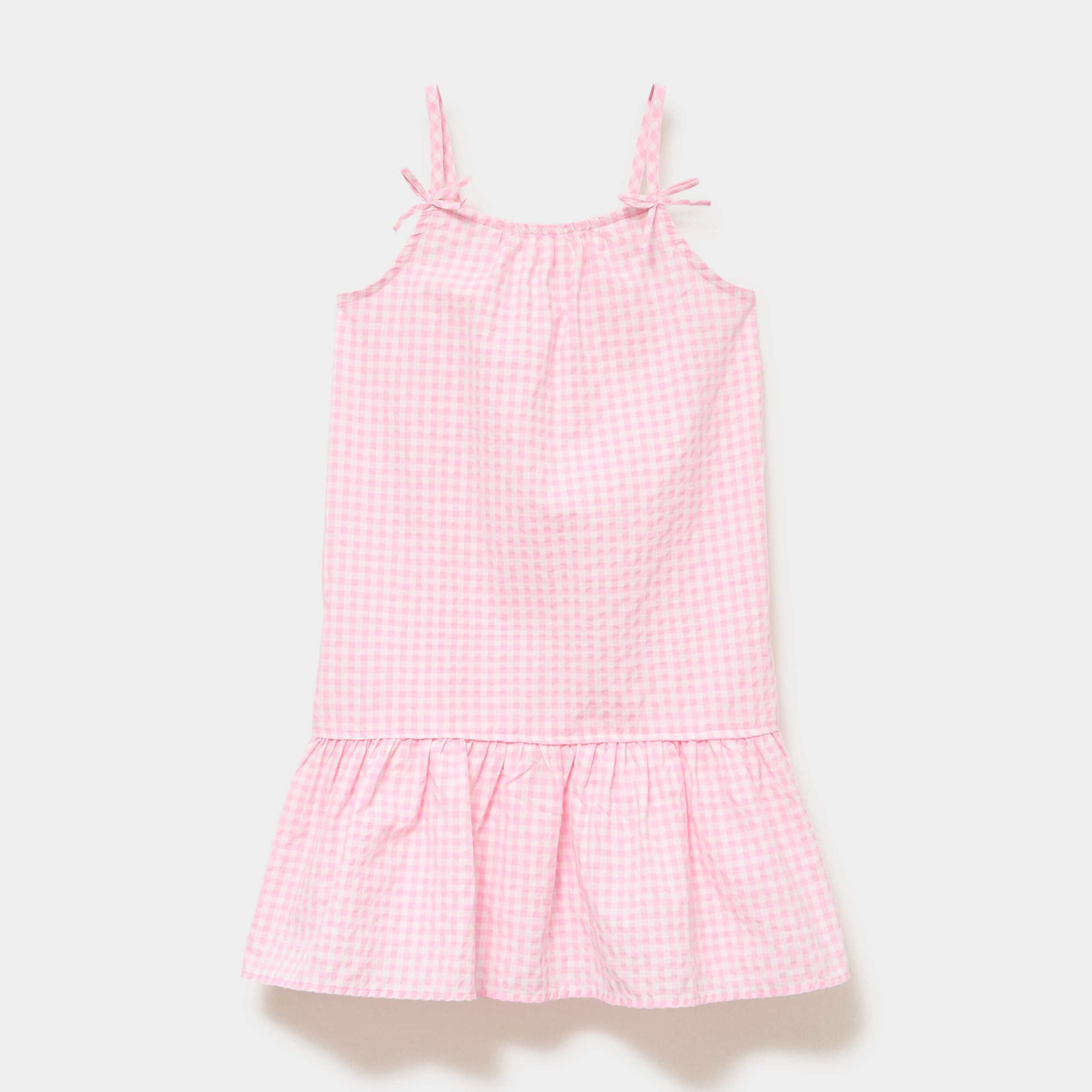 Robe courte &agrave; bretelles et volants rose fille
