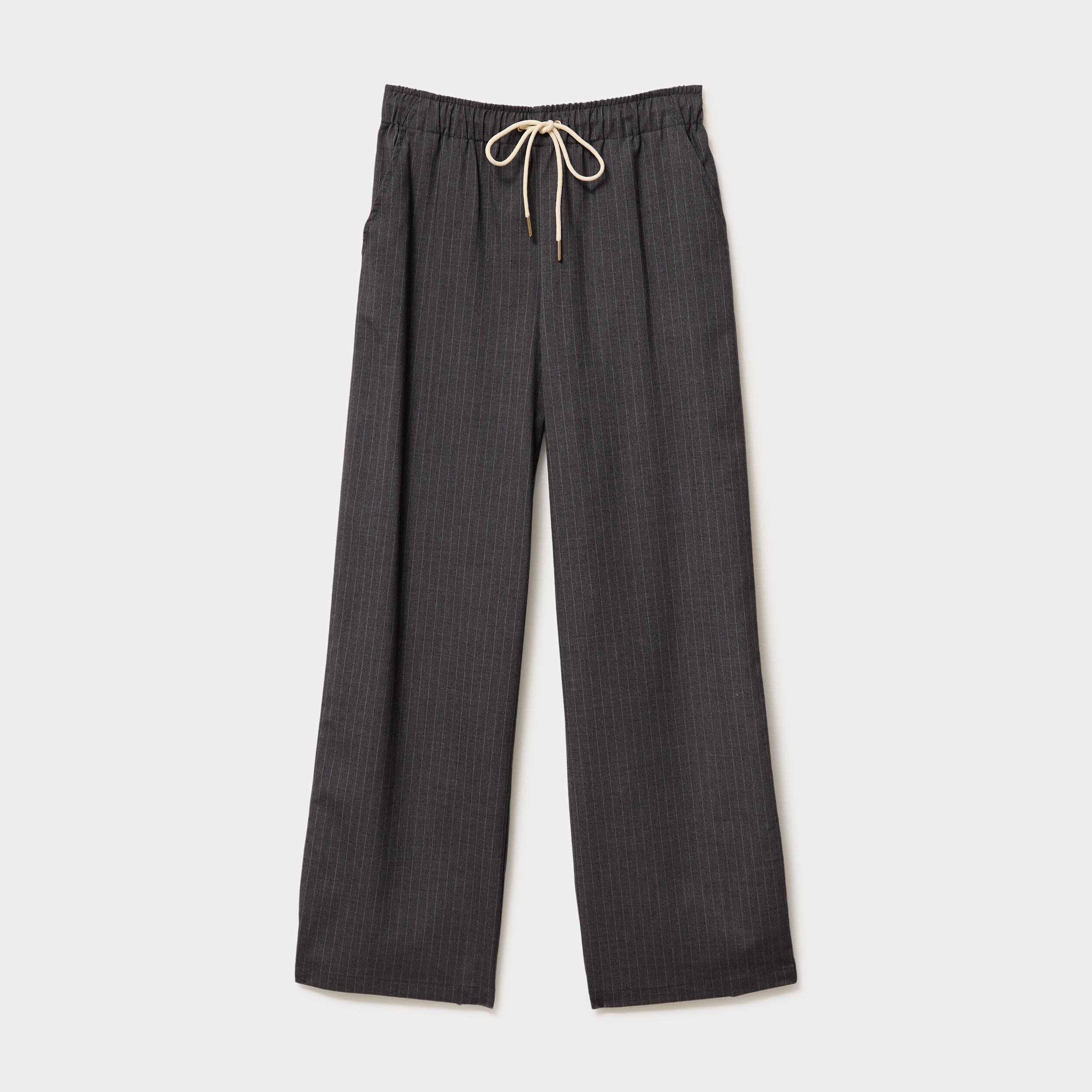 pantalon fluide elastique bandes cotes gris fonce femme Pantalon fluide élastiqué bandes côtés gris foncé femme