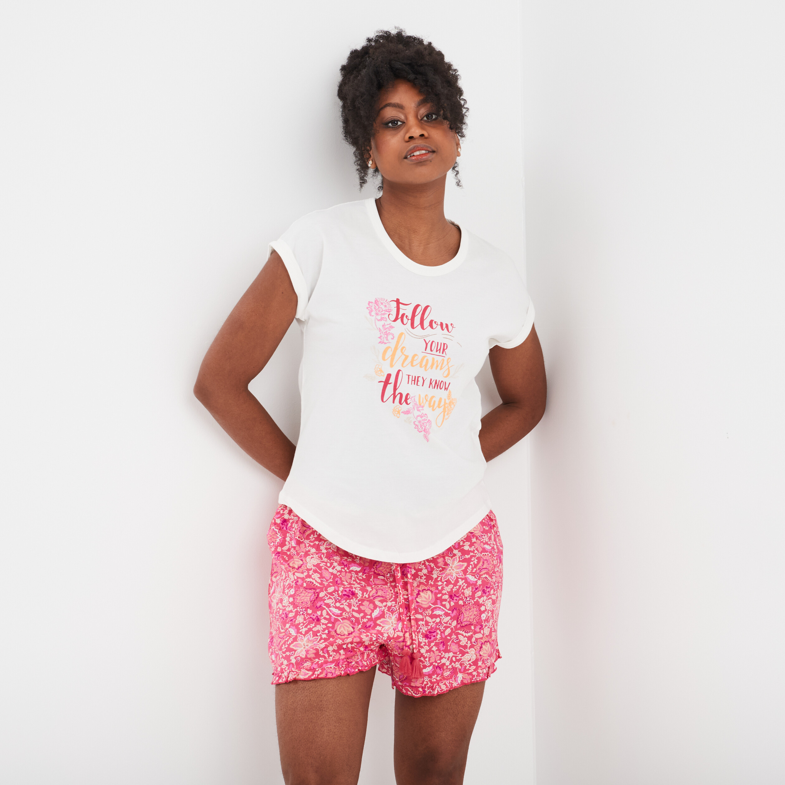 ensemble pyjama short et t shirt rose fushia femme Ensemble pyjama short et t-shirt rose fushia femme