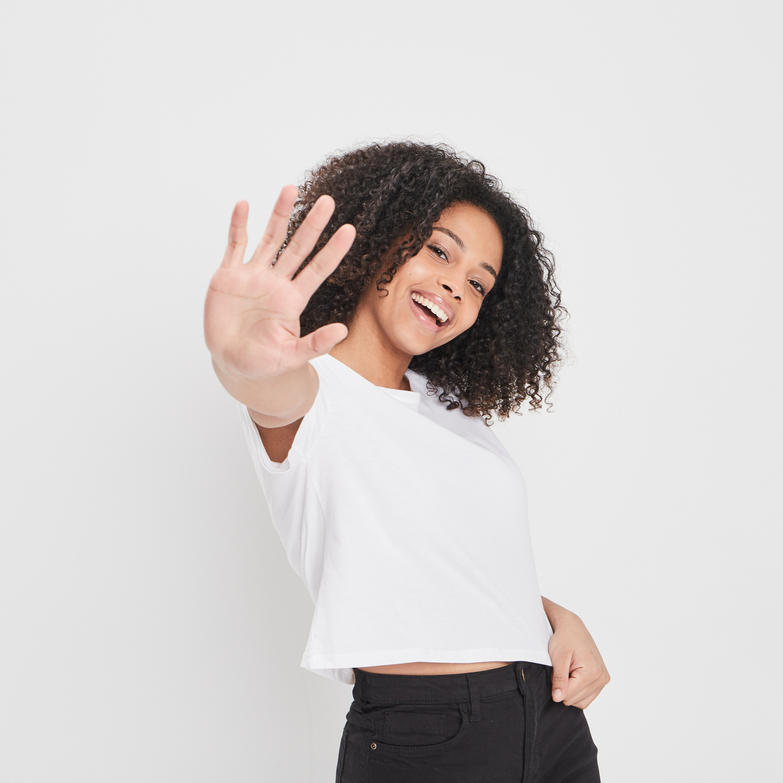 t shirt cropped col rond blanc femme T-shirt cropped col rond blanc femme