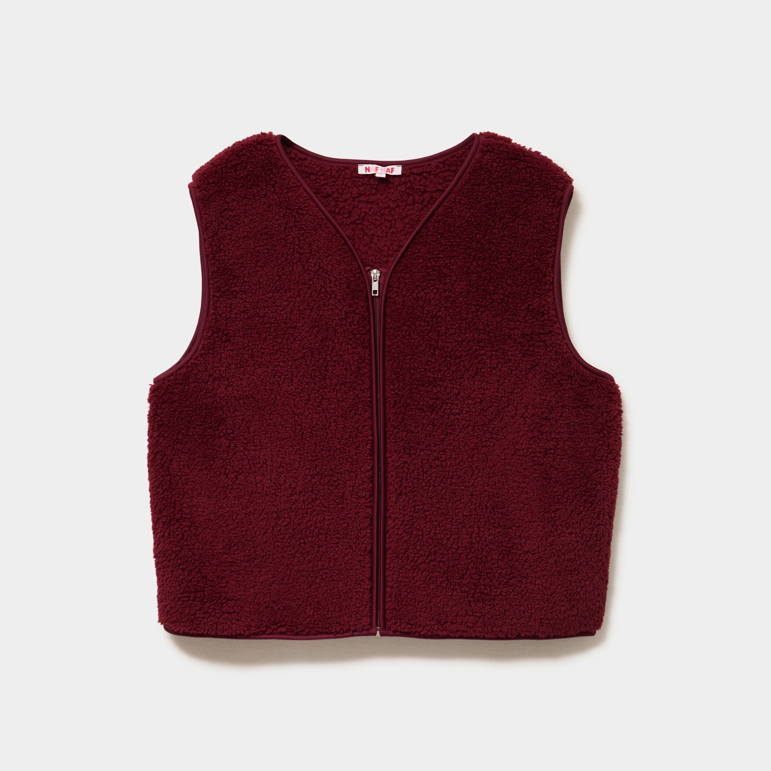 Gilet sans manches effet sherpa zipp&eacute; bordeaux femme