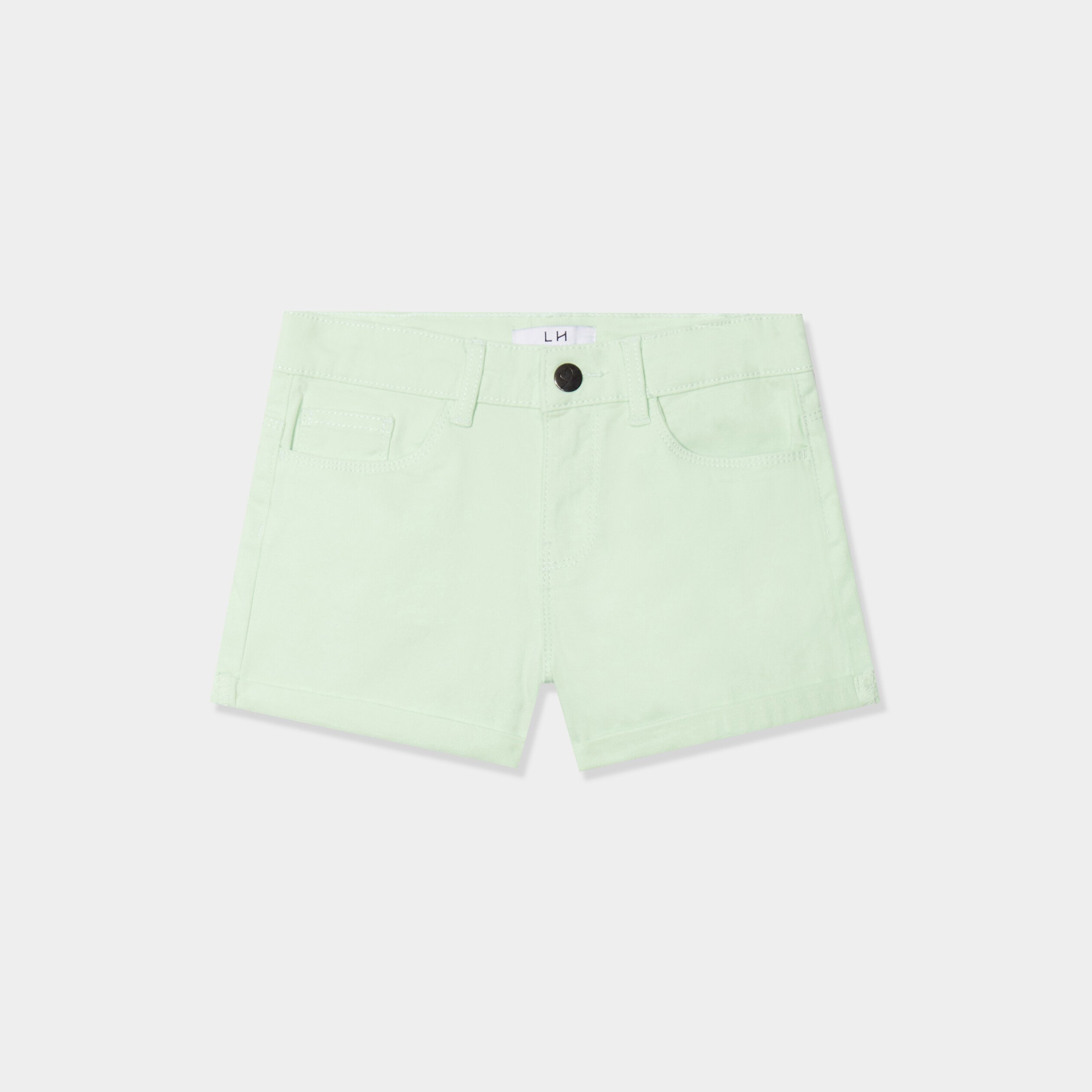 short ajuste en twill vert clair fille Short ajusté en twill vert clair fille