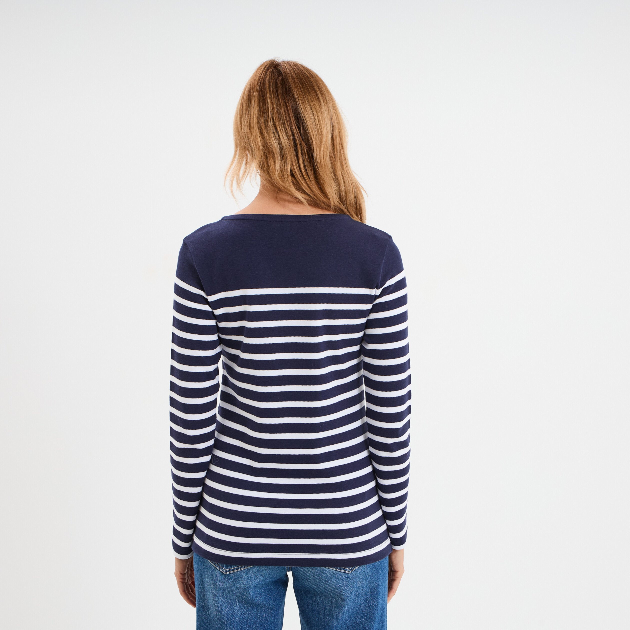 t shirt manches longues col rond coton bleu marine femme T-shirt manches longues col rond coton bleu marine femme