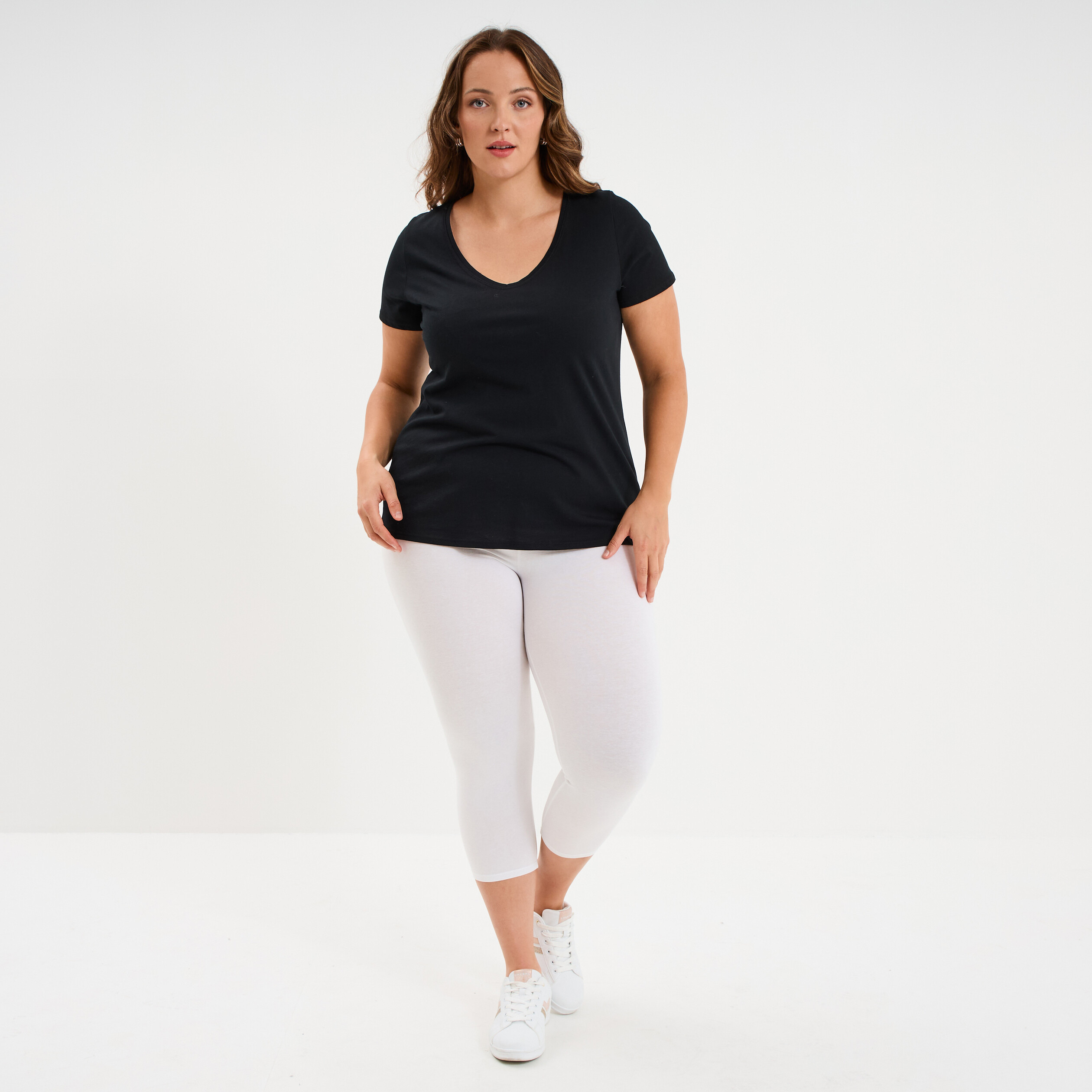 Legging corsaire taille &eacute;lastiqu&eacute;e blanc femme grande taille
