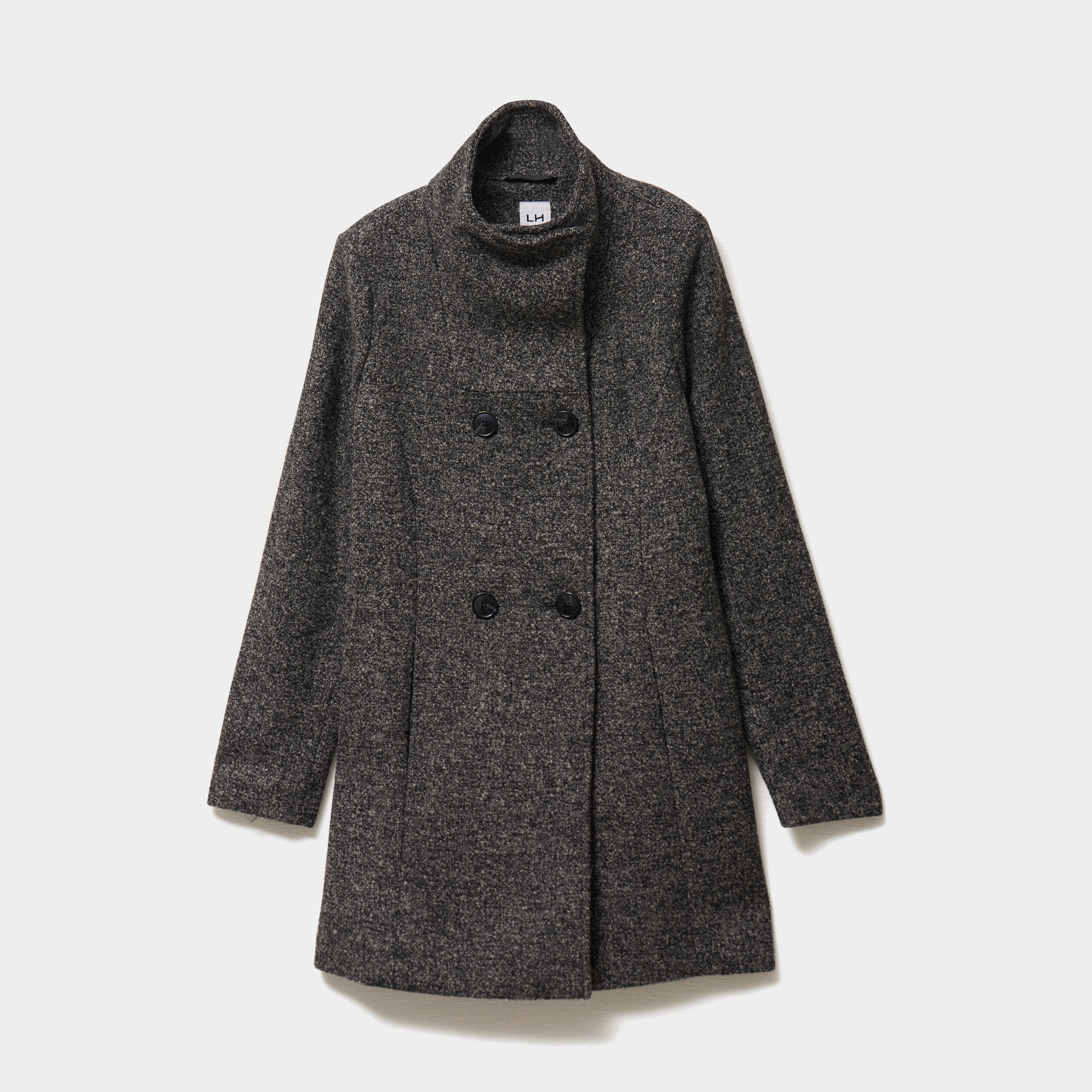 Manteau droit mi-long col montant doublé gris foncé femme La Halle